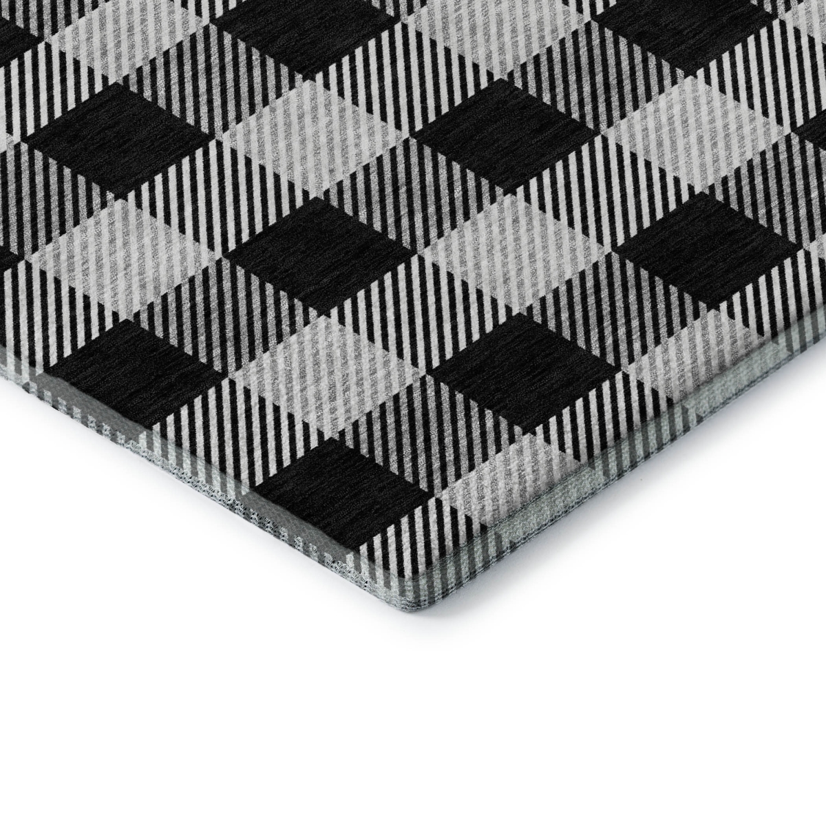 673445 8 x 10 ft. Black & Ivory Plaid Transitional Washable Machine Made Rectangle Area Rug with UV Protection