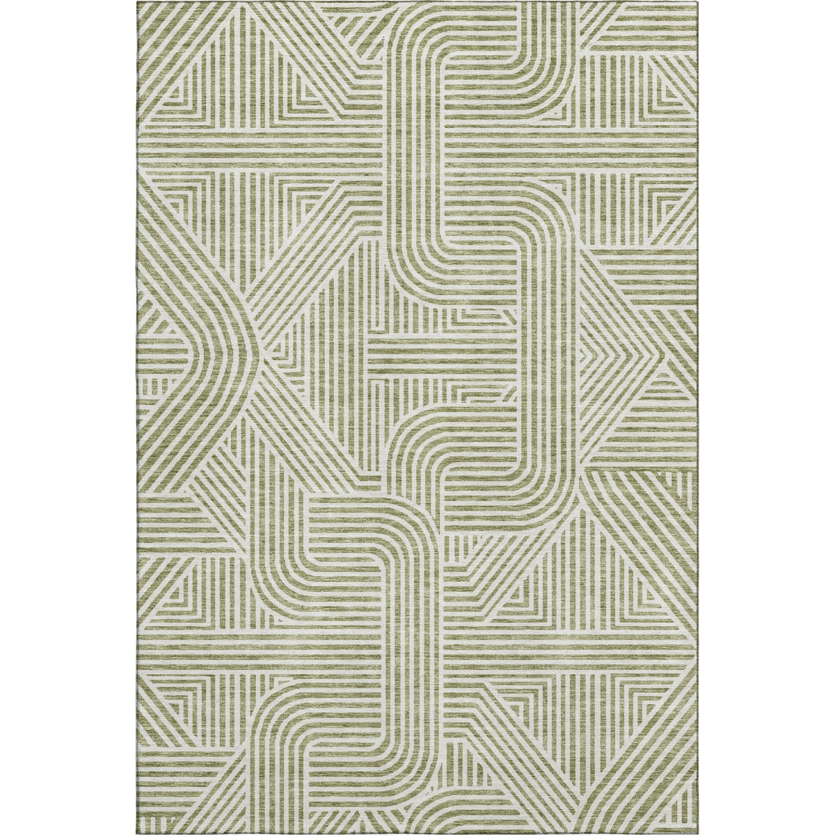672871 5 x 8 ft. Artichoke Green & Ivory Abstract Geometric Transitional Washable Machine Made Rectangle Area Rug with UV Protection