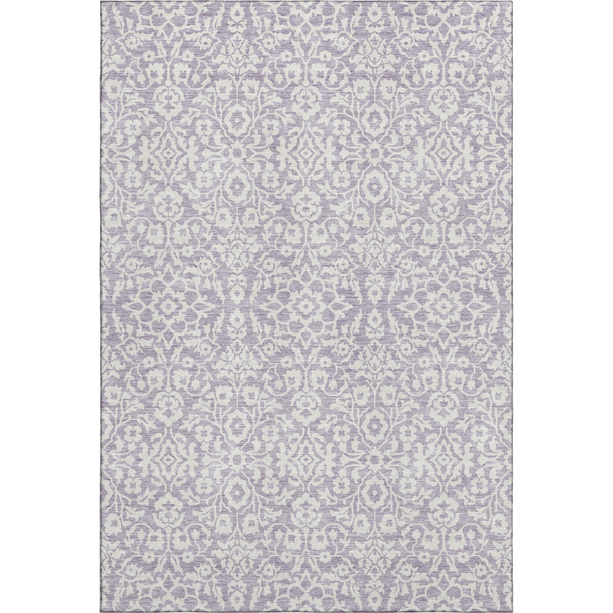 673143 8 x 10 ft. Lavender & Ivory Damask Washable Machine Made Rectangle Area Rug with UV Protection