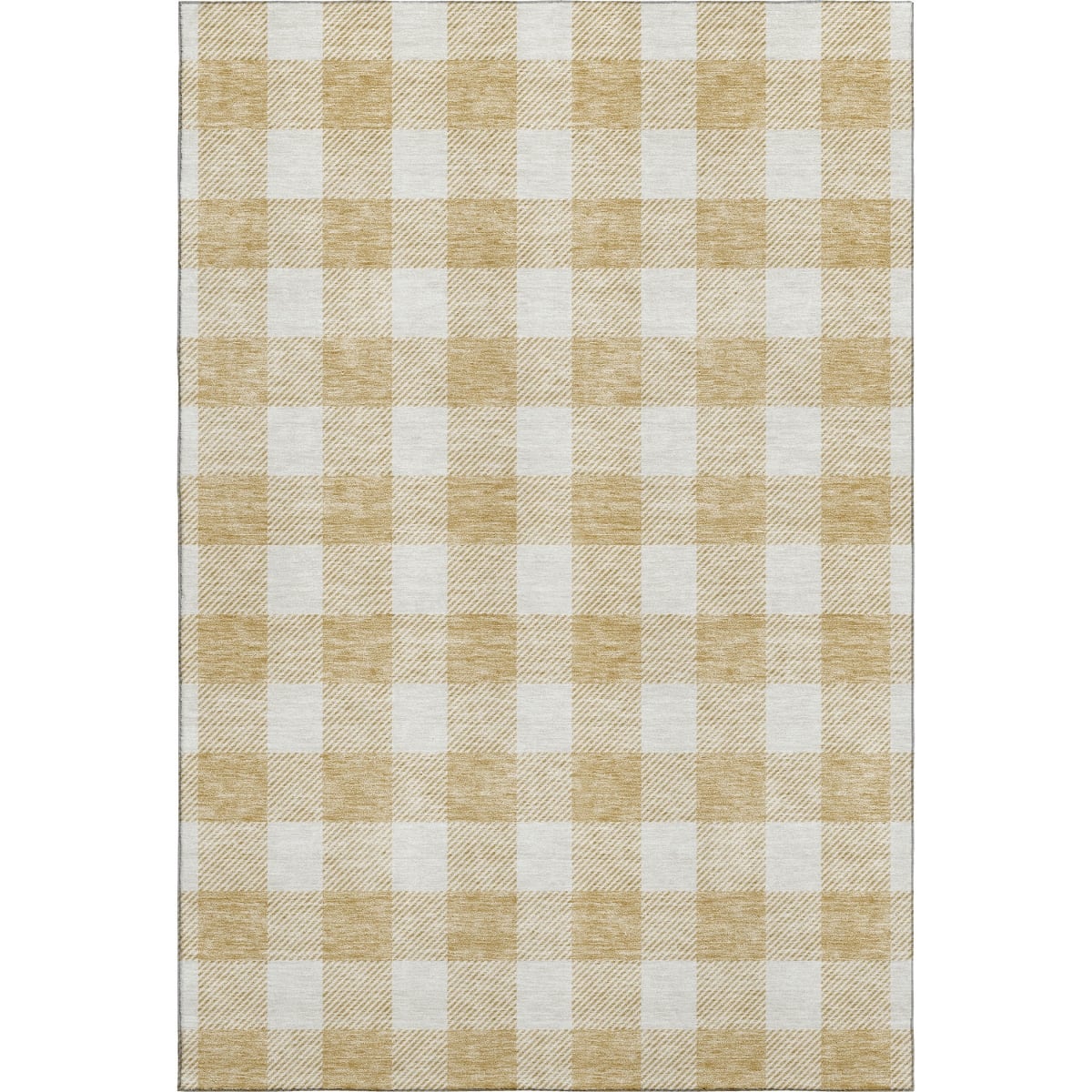 673365 5 x 8 ft. Gold & Ivory Plaid Washable Machine Made Rectangle Area Rug with UV Protection