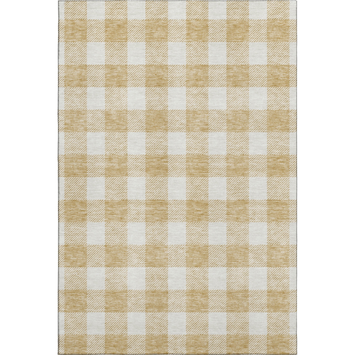 673367 8 x 10 ft. Gold & Ivory Plaid Washable Machine Made Rectangle Area Rug with UV Protection