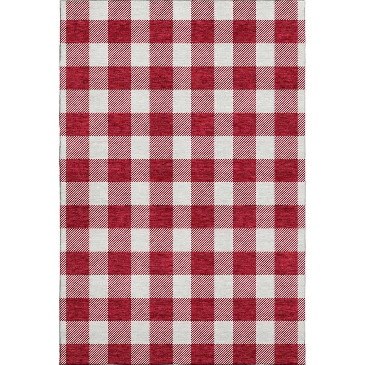 673411 10 x 14 ft. Red & Ivory Plaid Washable Machine Made Rectangle Area Rug with UV Protection