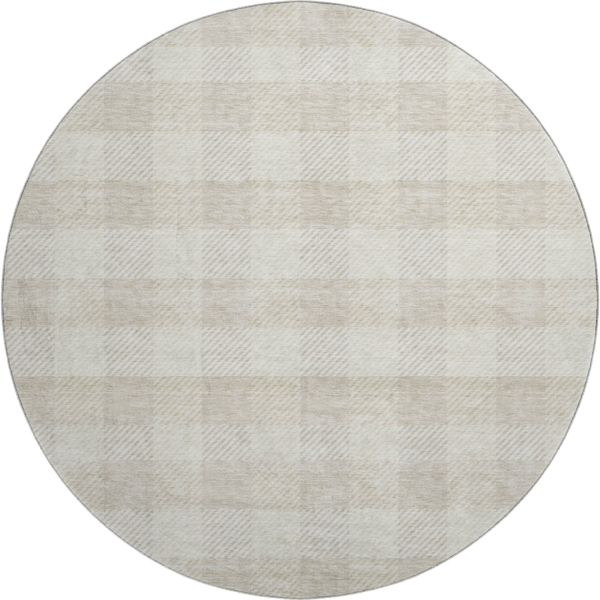 673468 8 ft. Ivory & Beige Plaid Transitional Washable Round Area Rug with UV Protection