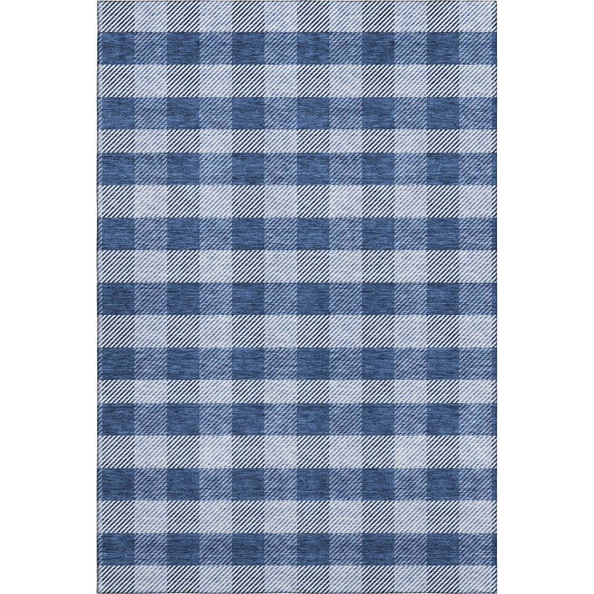 673479 5 x 8 ft. Navy Blue & Ivory Plaid Transitional Washable Machine Made Rectangle Area Rug with UV Protection