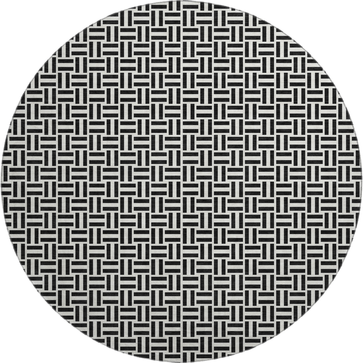 672389 8 ft. Black & Ivory Geometric Transitional Washable Round Area Rug with UV Protection