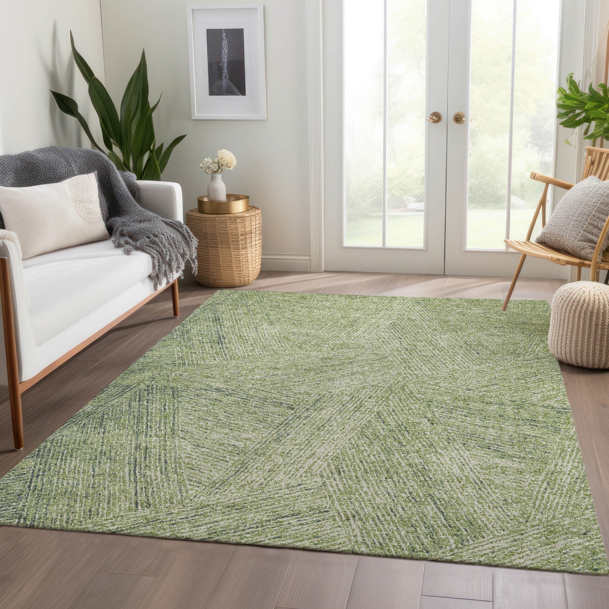 678117 8 x 10 ft. Artichoke Green & Beige Abstract Transitional Washable Machine Made Rectangle Area Rug with UV Protection