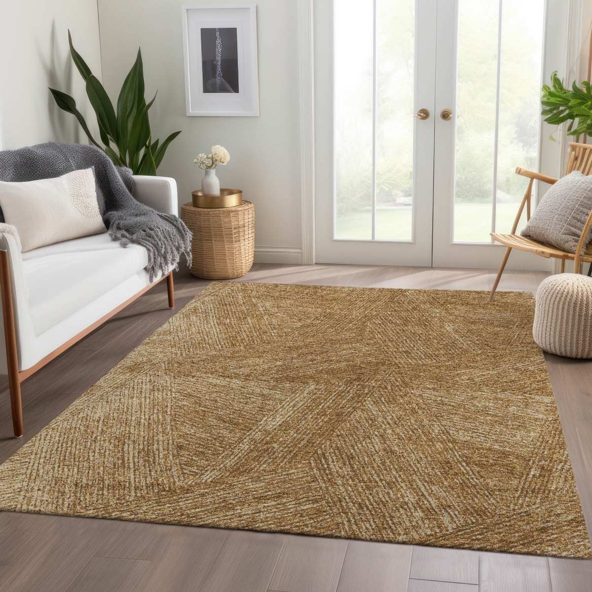 678151 5 x 8 ft. Gold & Beige Abstract Transitional Washable Machine Made Rectangle Area Rug with UV Protection