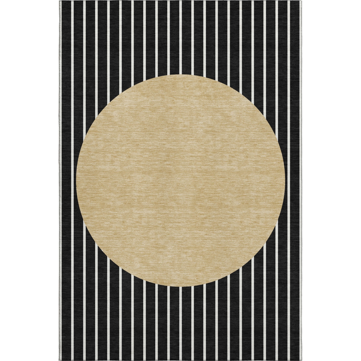 678275 10 x 14 ft. Black Ivory & Gold Striped Washable Machine Made Rectangle Area Rug with UV Protection