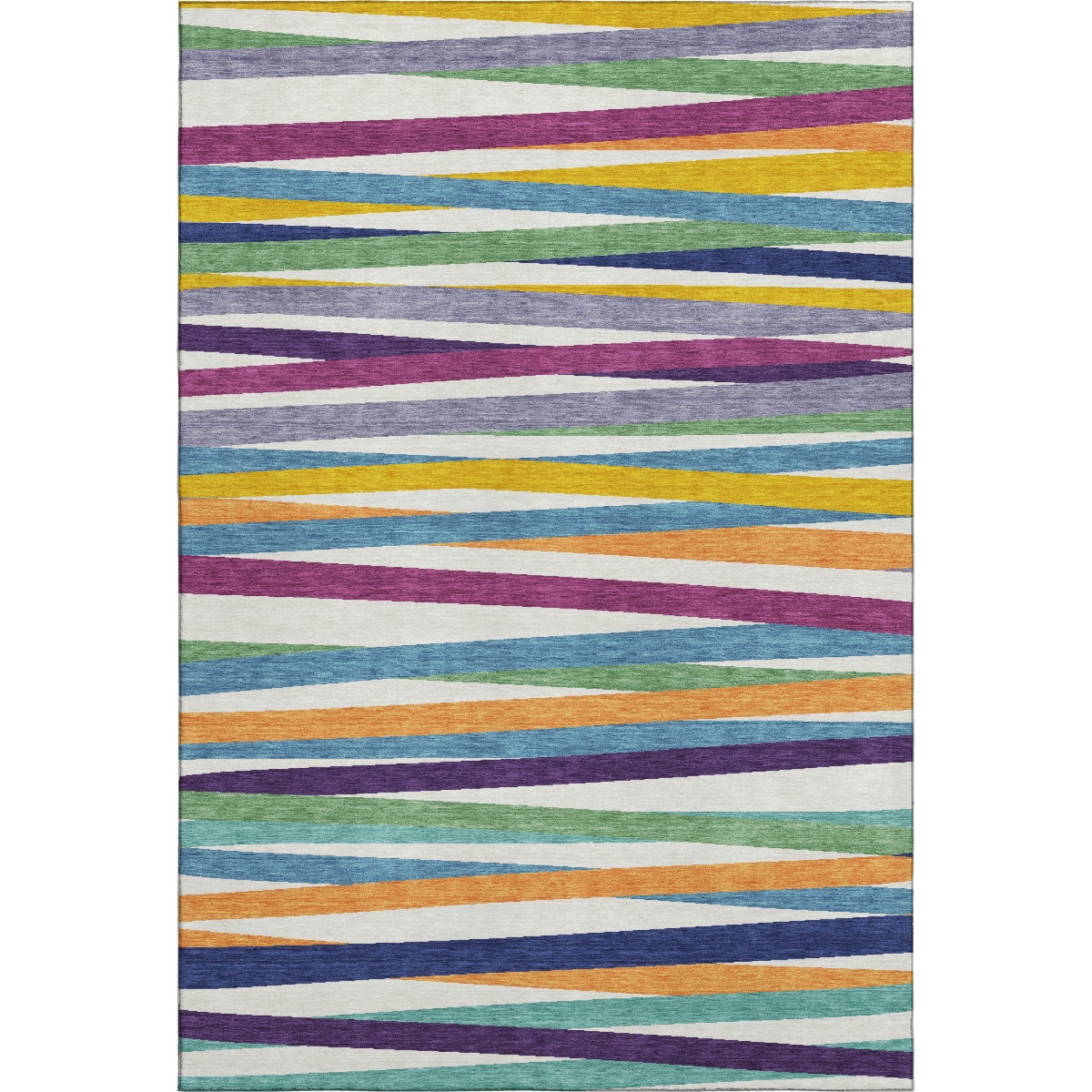 678528 5 x 8 ft. White Purple & Yellow Striped Washable Machine Made Rectangle Area Rug with UV Protection