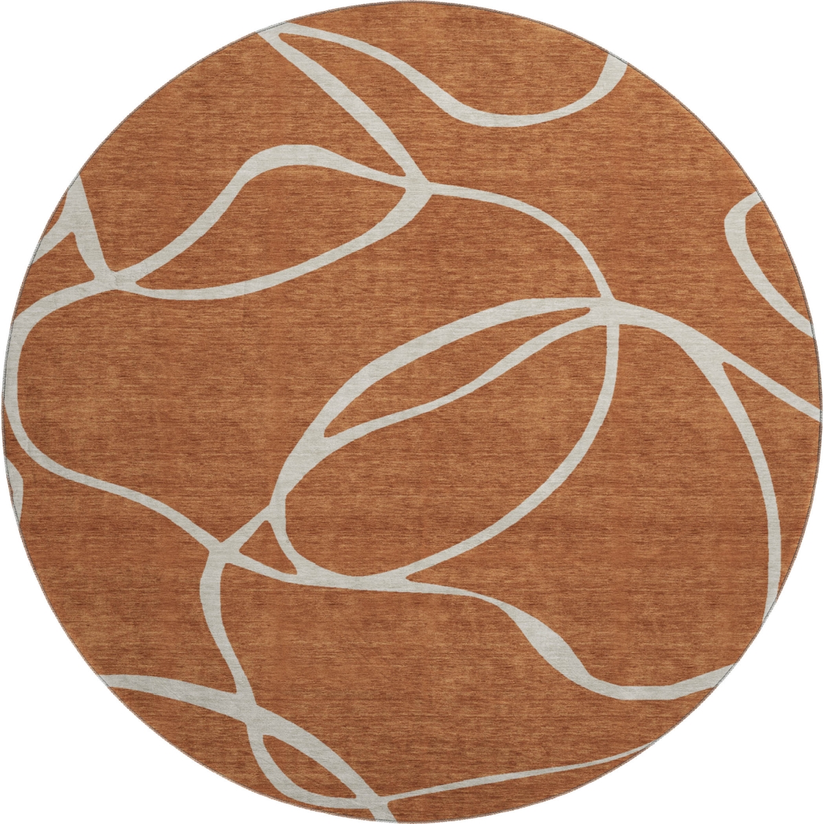 678667 8 ft. Rust & Beige Abstract Transitional Washable Round Area Rug with UV Protection