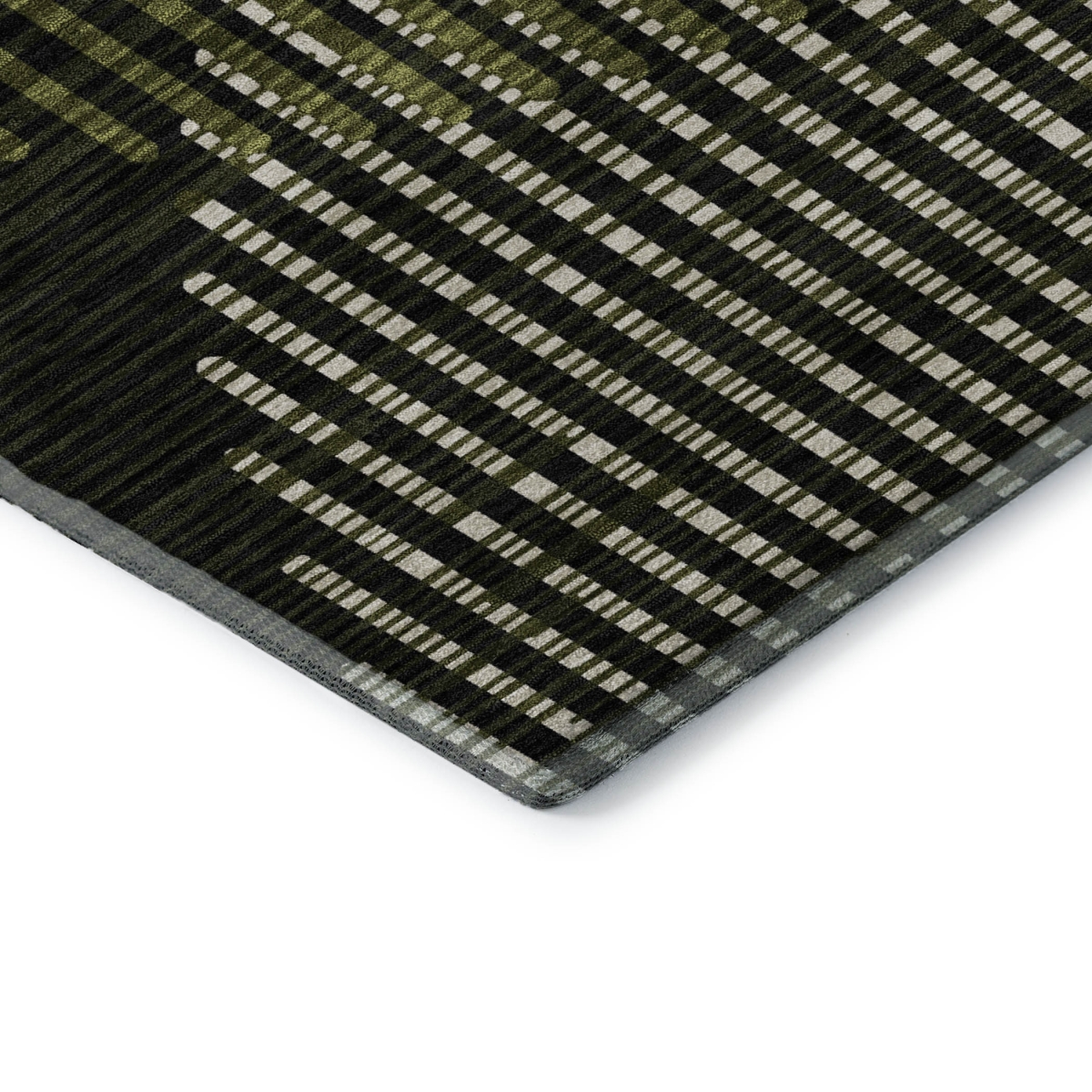 678807 9 x 12 ft. Olive Green, Ivory & Charcoal Geometric Washable Machine Made Rectangle Area Rug with UV Protection
