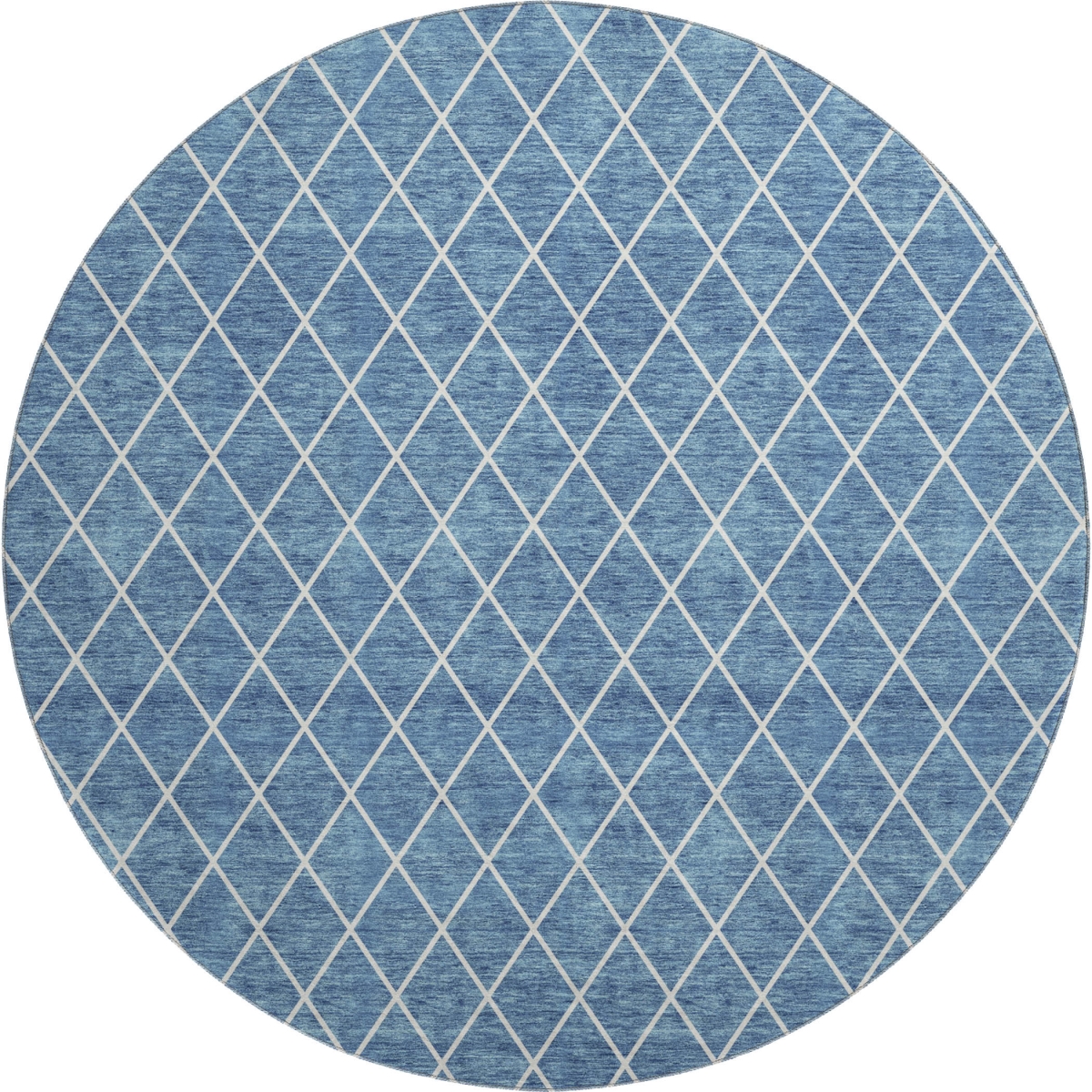 674074 8 ft. Denim Blue & Ivory Geometric Transitional Washable Round Area Rug with UV Protection