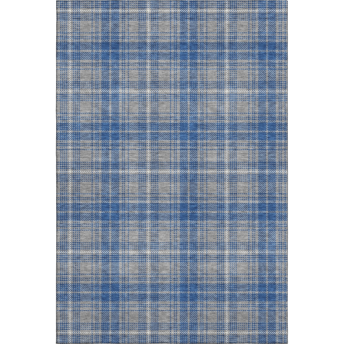678239 10 x 14 ft. Gray Blue & Ivory Plaid Washable Machine Made Rectangle Area Rug with UV Protection