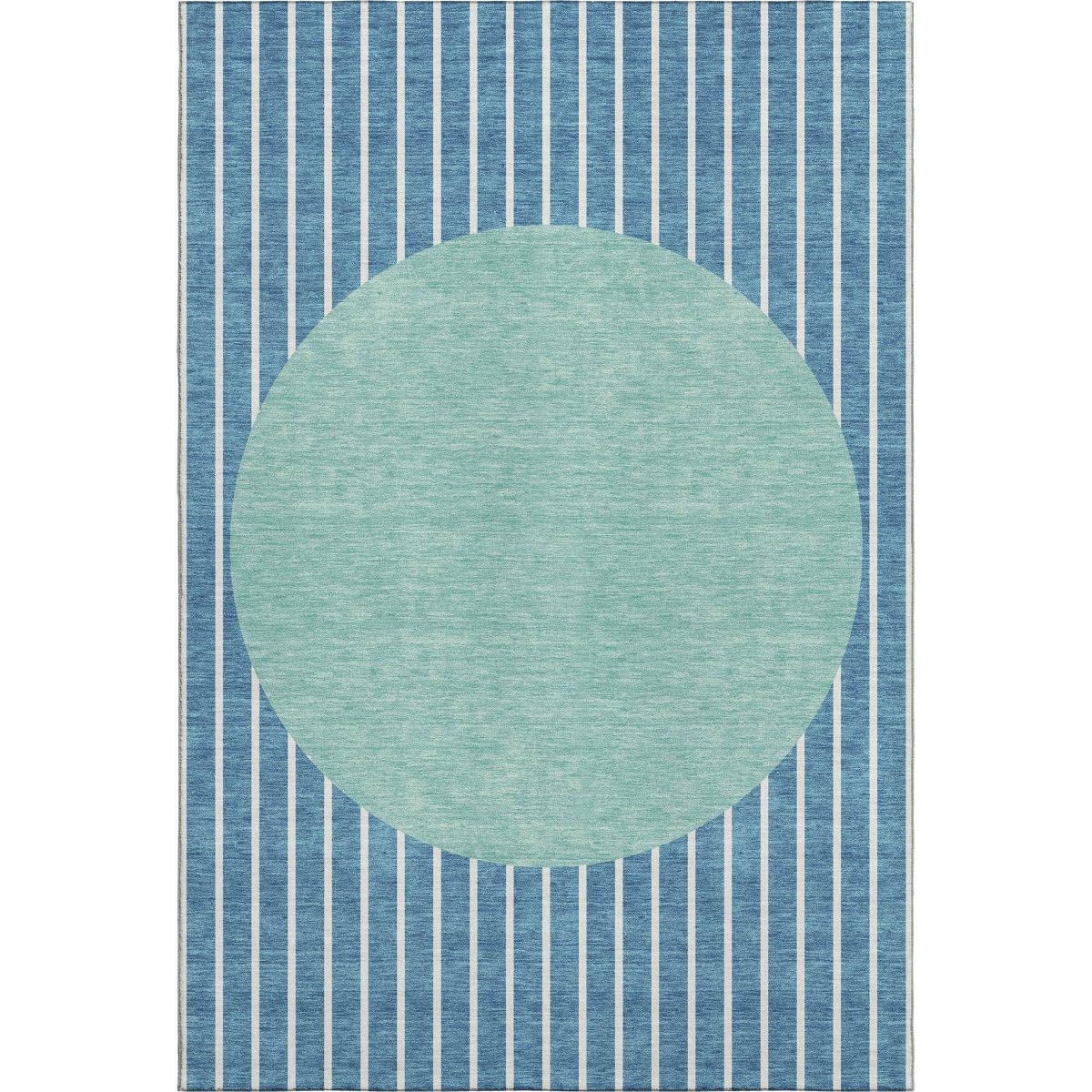 678325 5 x 8 ft. Teal Ivory & Aqua Striped Washable Machine Made Rectangle Area Rug with UV Protection