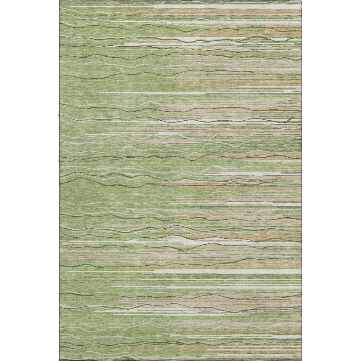 678364 9 x 12 ft. Green, Ivory & Beige Striped Transitional Washable Machine Made Rectangle Area Rug with UV Protection