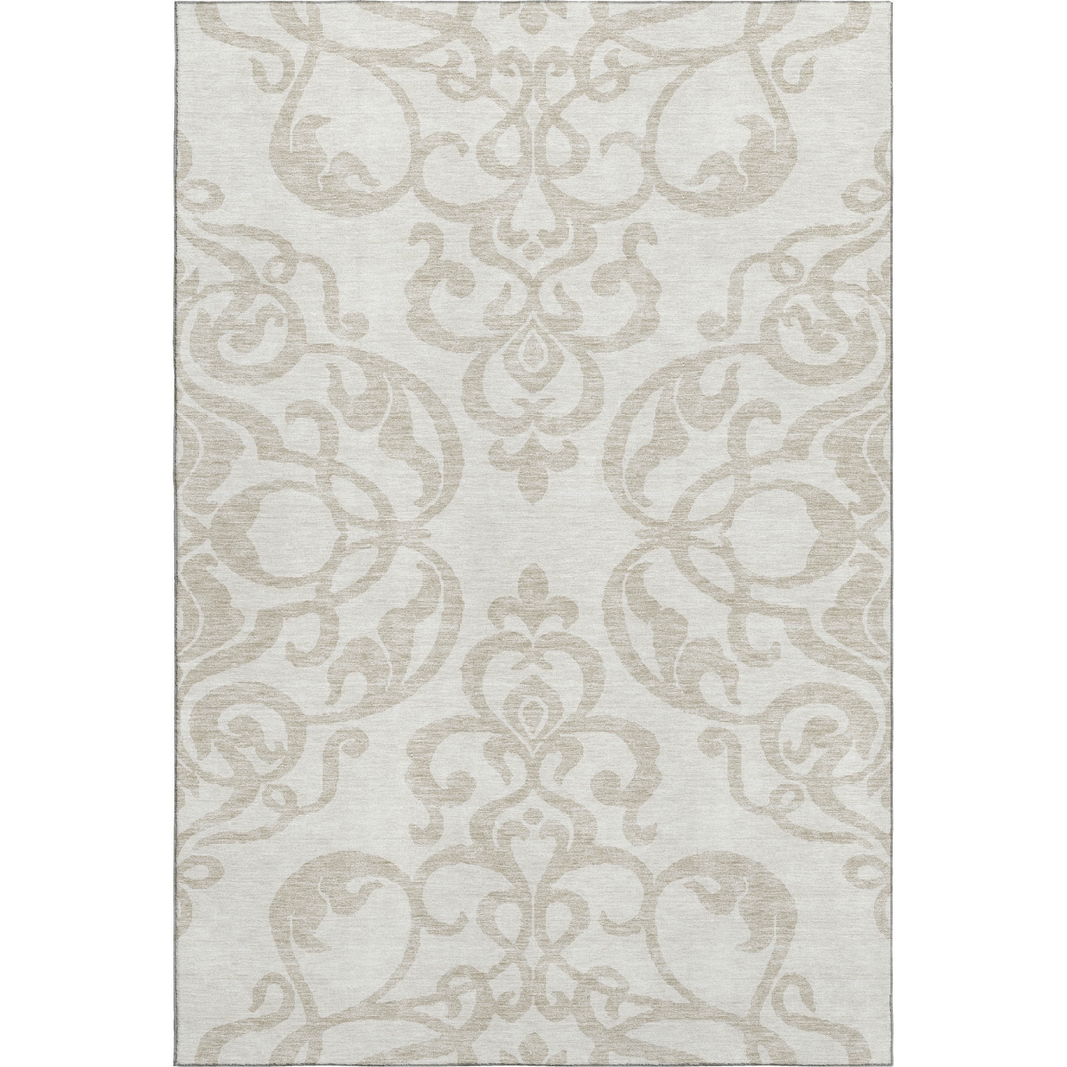 676930 8 x 10 ft. Ivory & Beige Damask Washable Machine Made Rectangle Area Rug with UV Protection