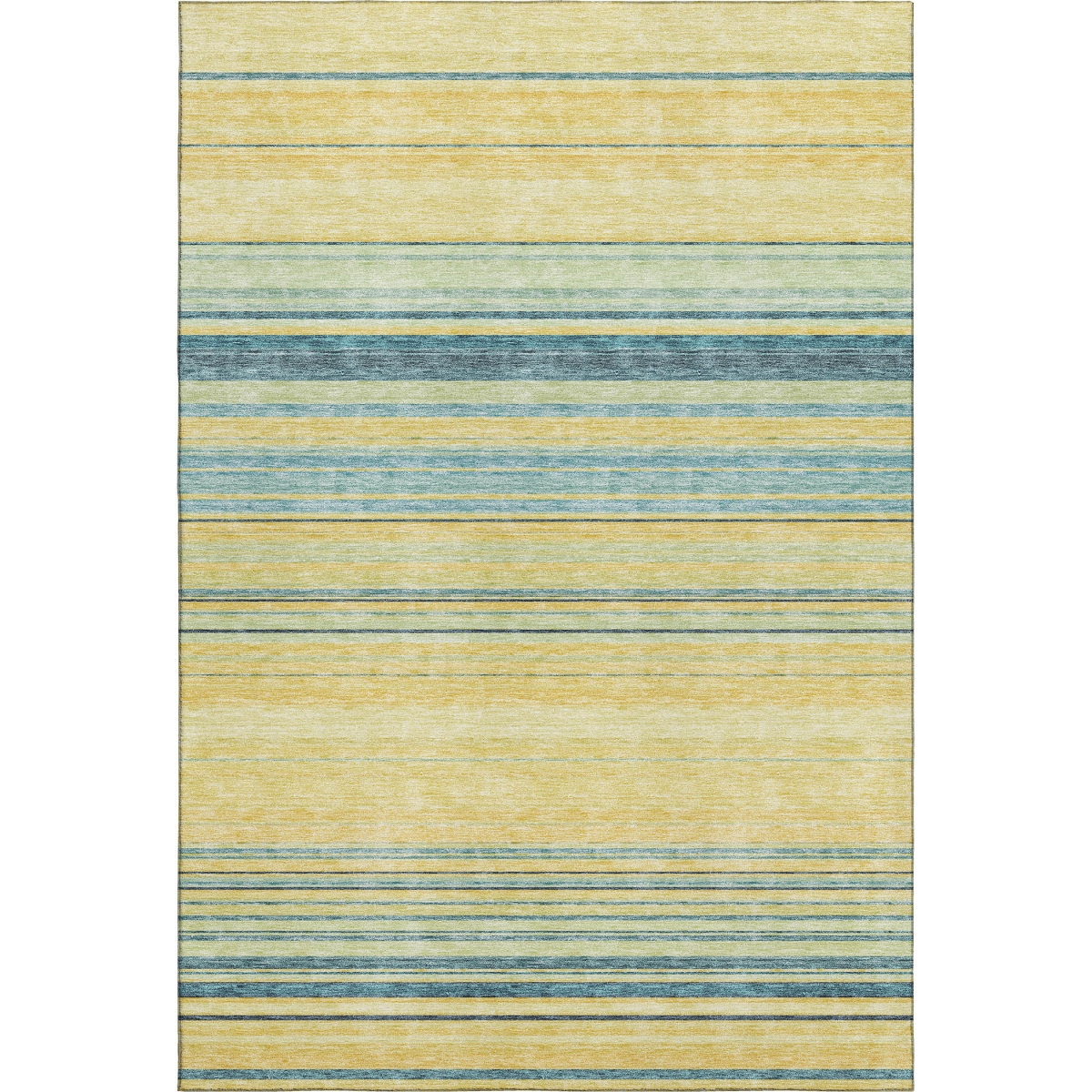 677357 10 x 14 ft. Yellow, Ivory & Wheat Striped Washable Machine Made Rectangle Area Rug with UV Protection