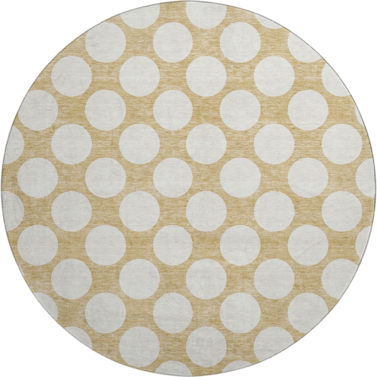 673198 8 ft. Gold & Ivory Polka Dot Transitional Washable Round Area Rug with UV Protection