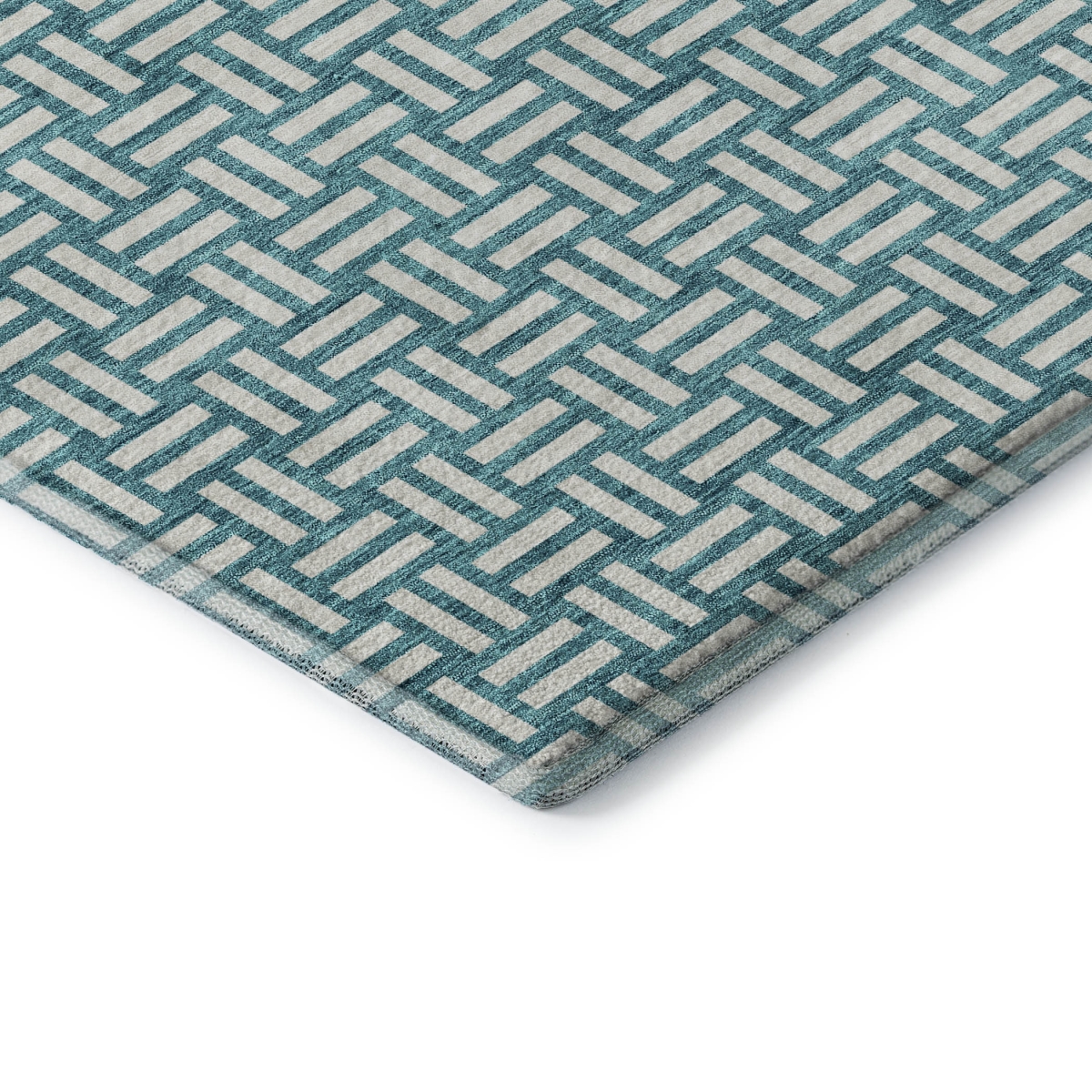 673590 9 x 12 ft. Teal & Ivory Abstract Geometric Transitional Washable Machine Made Rectangle Area Rug with UV Protection