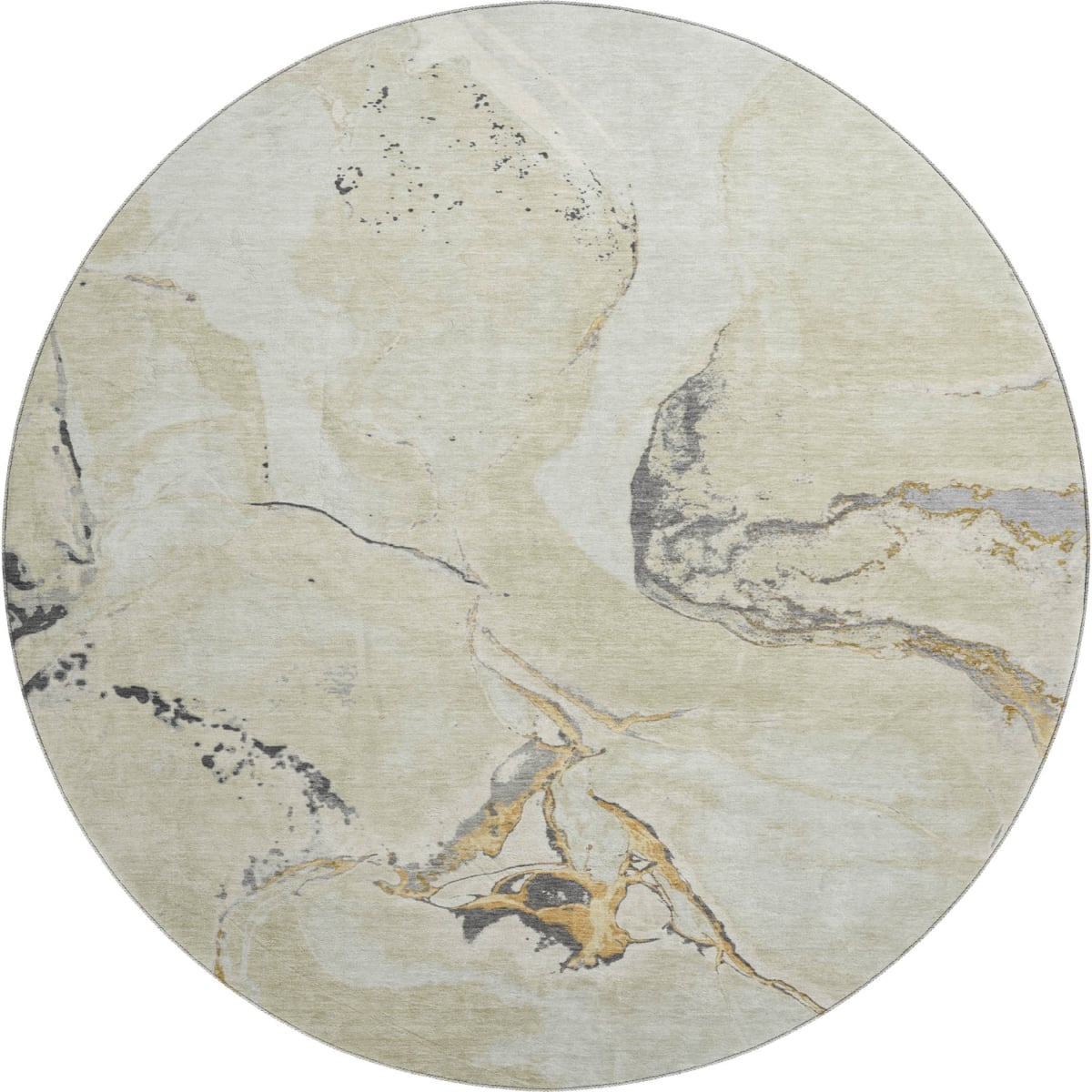 678937 8 ft. Ivory Beige & Gray Abstract Washable Round Area Rug with UV Protection