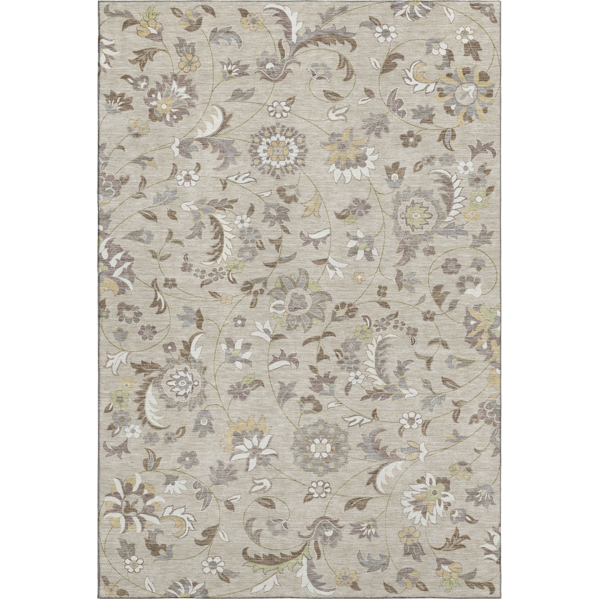 678958 10 x 14 ft. Beige, Gray & Ivory Floral Transitional Washable Machine Made Rectangle Area Rug with UV Protection