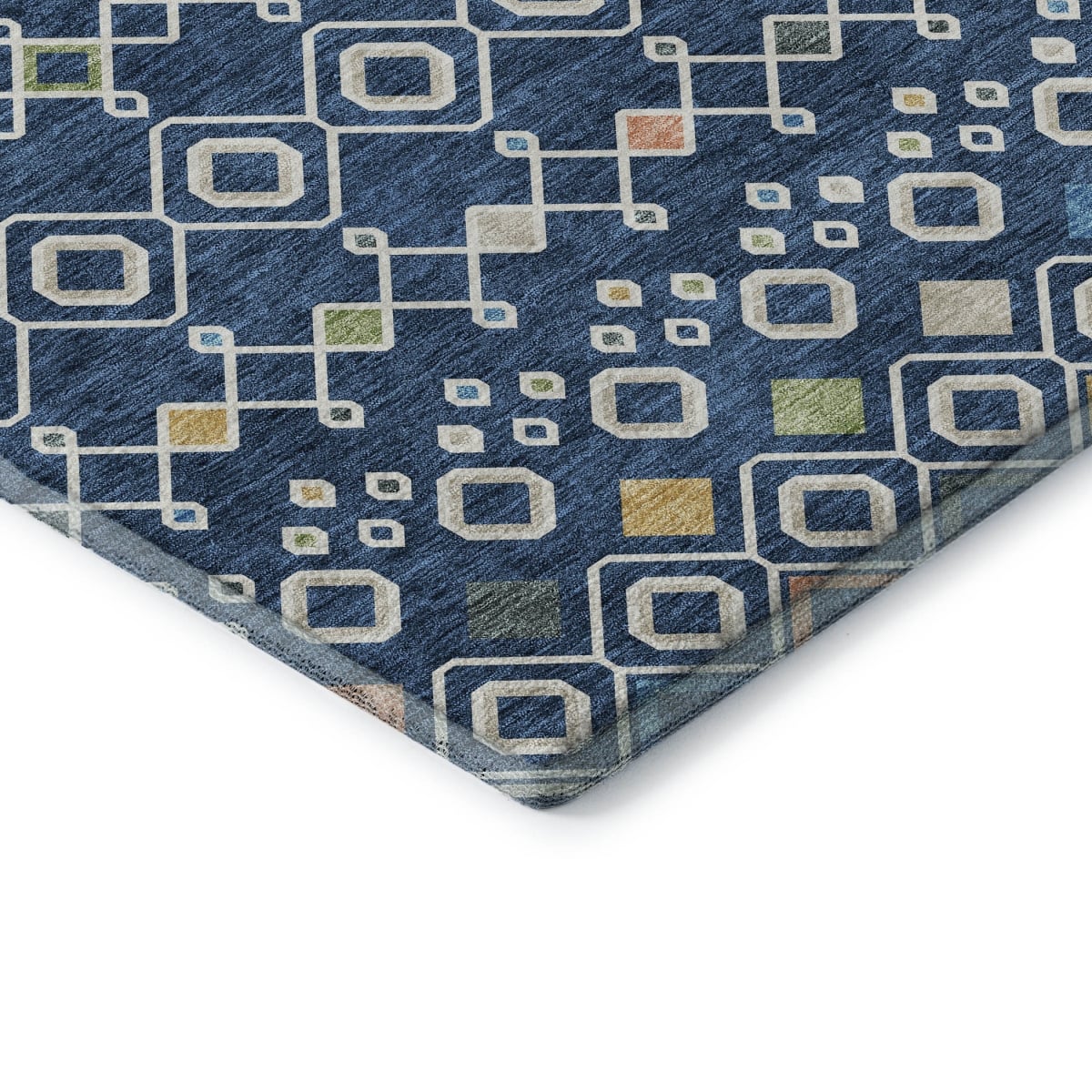674729 9 x 12 ft. Navy Blue Peach & Gold Southwestern Washable Machine Made Rectangle Area Rug with UV Protection