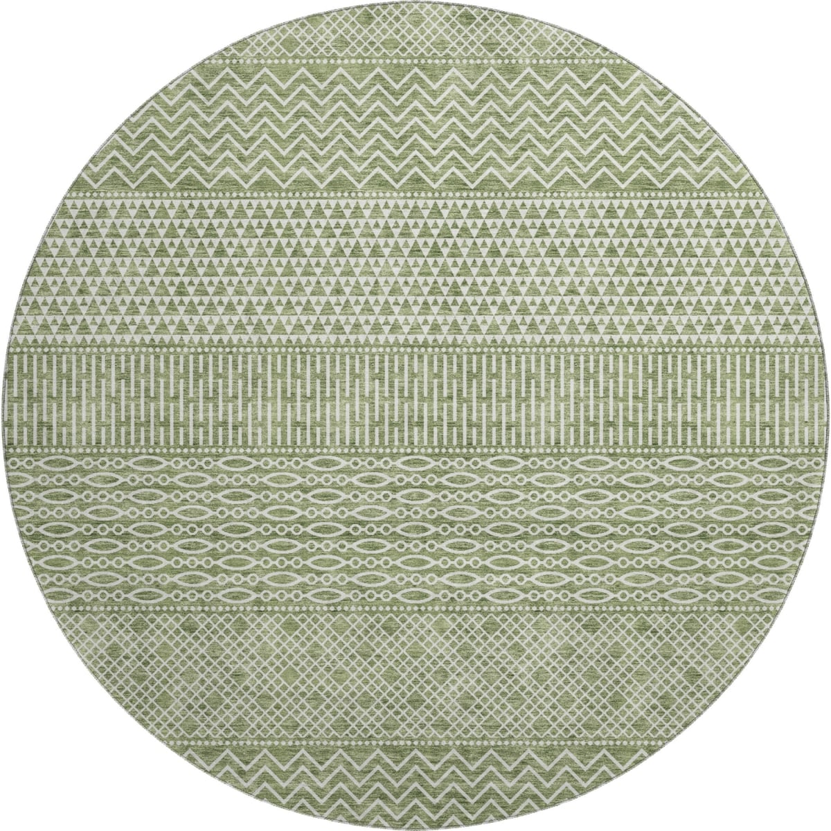 674787 8 ft. Green & Ivory Striped Transitional Washable Round Area Rug with UV Protection