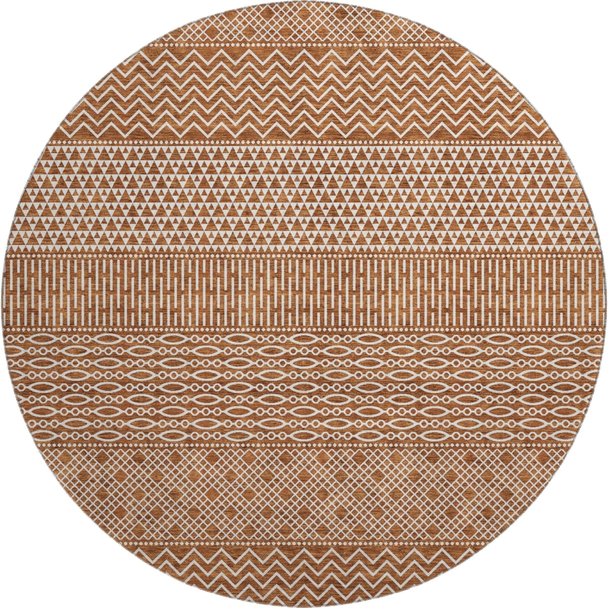 674811 8 ft. Rust & Ivory Striped Transitional Washable Round Area Rug with UV Protection