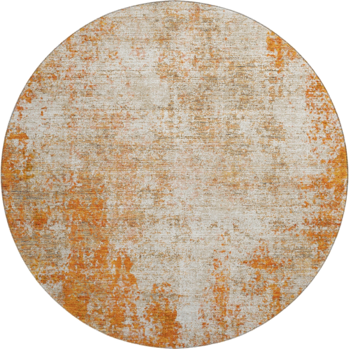 674865 8 ft. Orange & Ivory Abstract Transitional Washable Round Area Rug with UV Protection