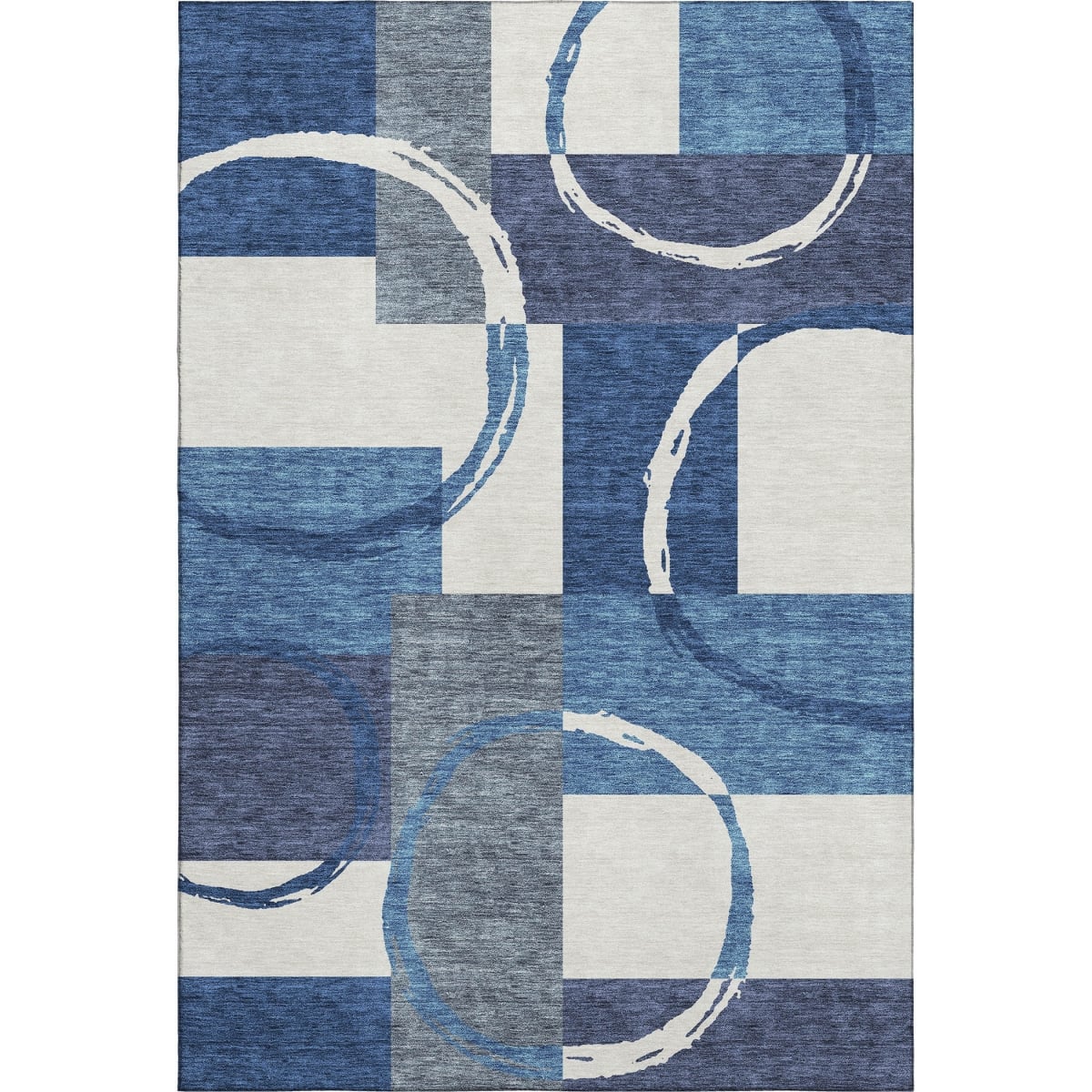 675056 5 x 8 ft. Blue & Ivory Geometric Transitional Washable Machine Made Rectangle Area Rug with UV Protection