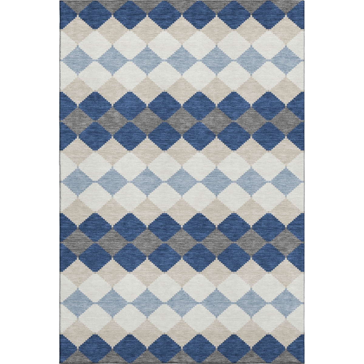 679078 10 x 14 ft. Navy Blue, Ivory & Gray Geometric Transitional Washable Machine Made Rectangle Area Rug with UV Protection