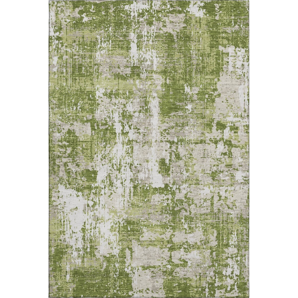 679120 10 x 14 ft. Green & Ivory Abstract Transitional Washable Machine Made Rectangle Area Rug with UV Protection