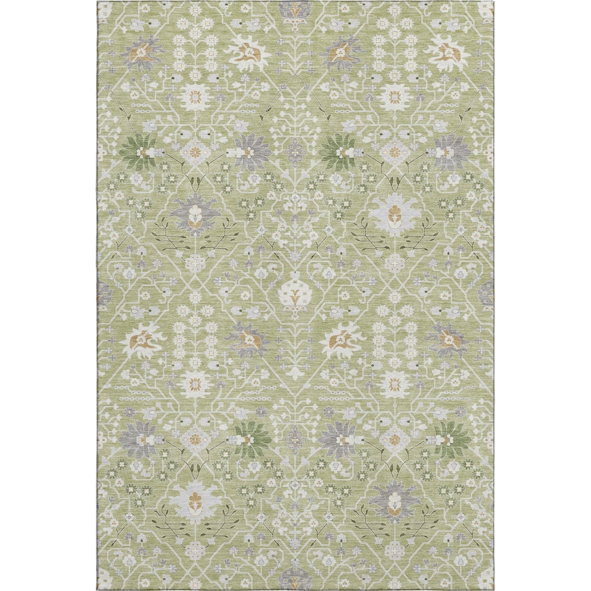 679174 10 x 14 ft. Artichoke Green, Gray & Ivory Oriental Washable Machine Made Rectangle Area Rug with UV Protection