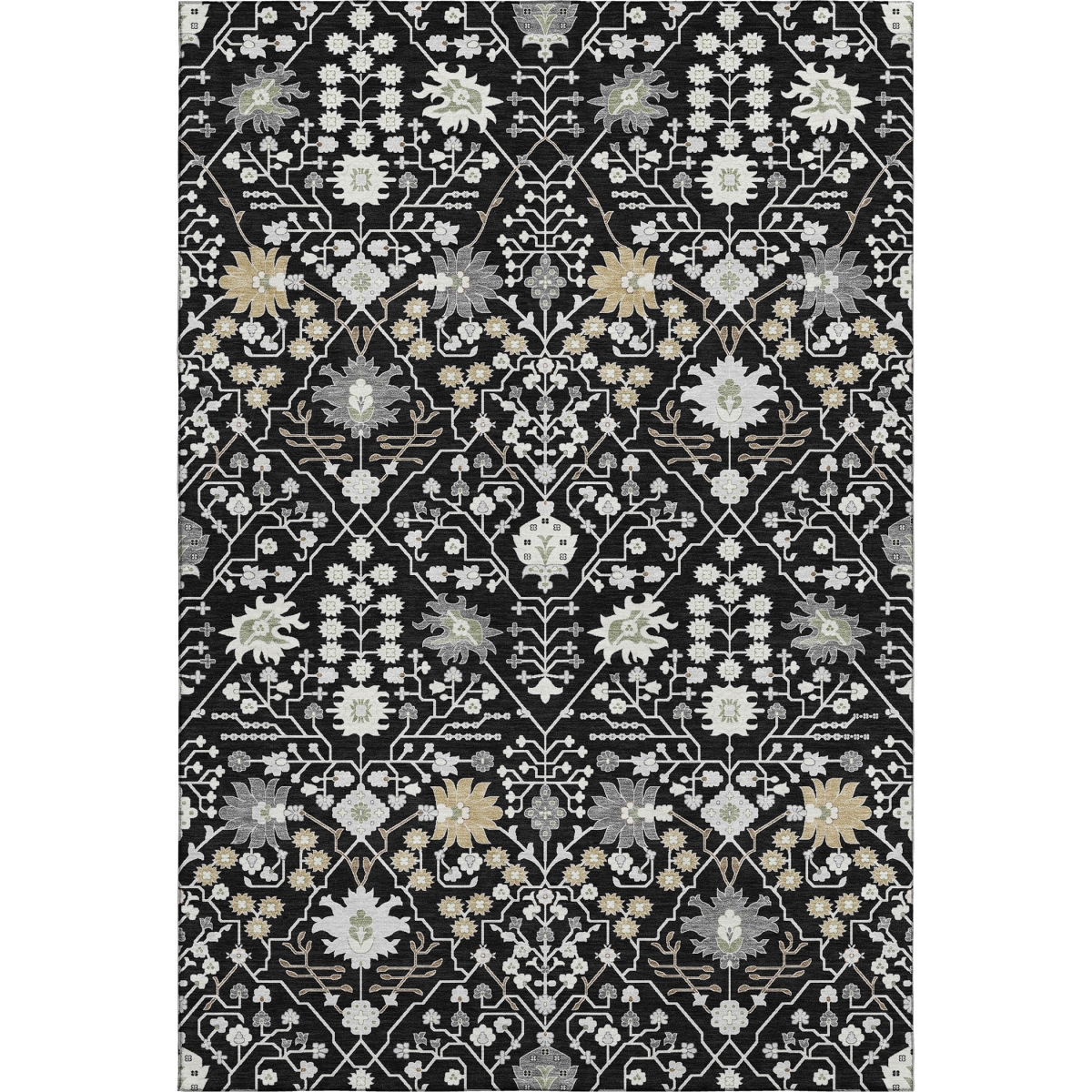 679186 10 x 14 ft. Black Gold & Ivory Oriental Washable Machine Made Rectangle Area Rug with UV Protection