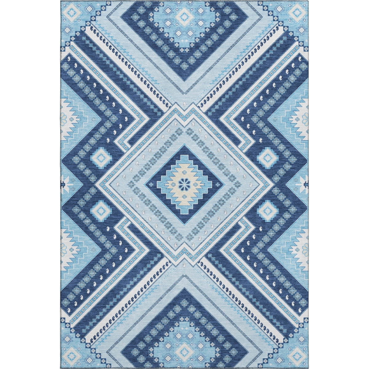 679298 8 x 10 ft. Navy Blue & Ivory Tribal Transitional Washable Machine Made Rectangle Area Rug with UV Protection
