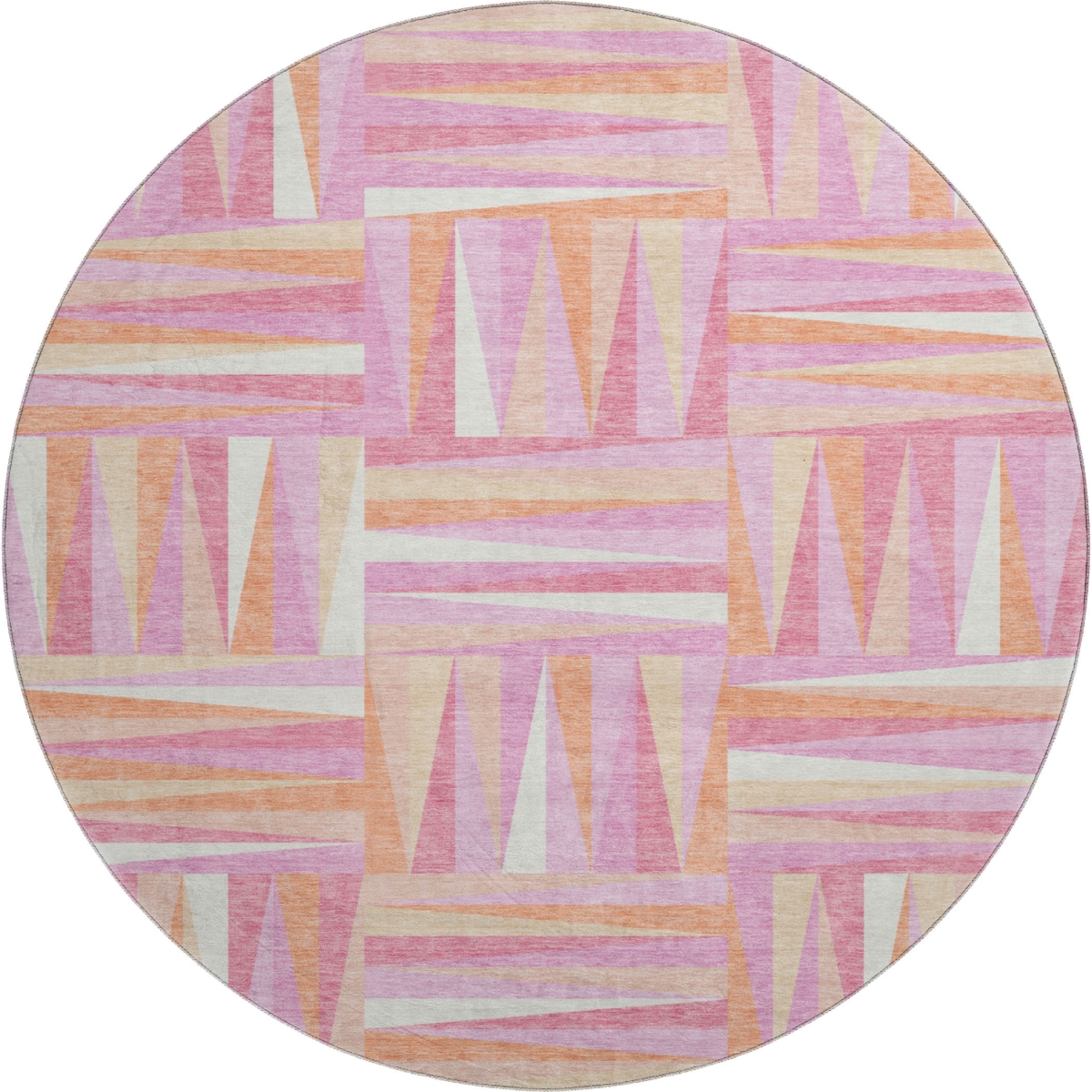 679405 8 ft. Blush Peach & Ivory Geometric Washable Round Area Rug with UV Protection