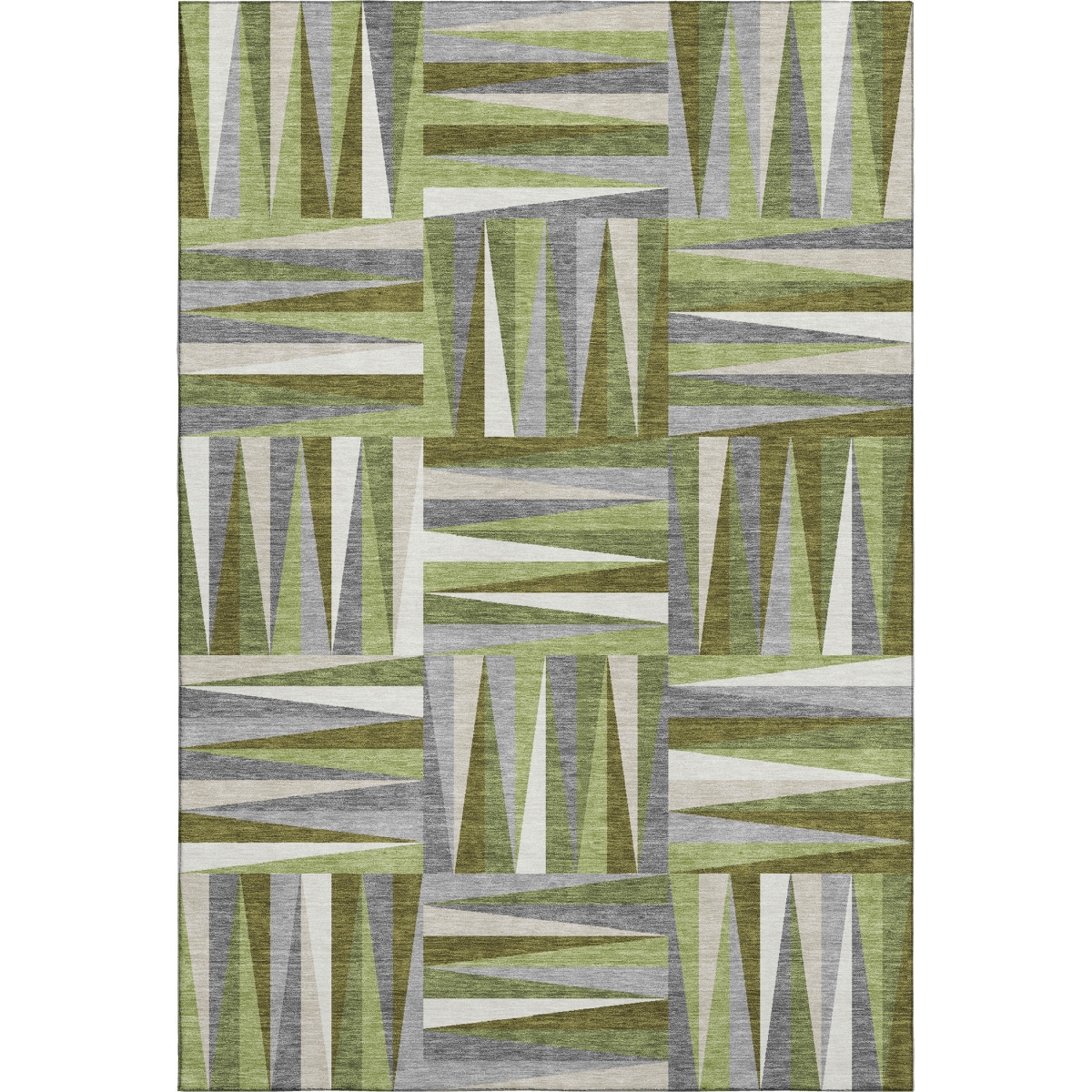 679424 8 x 10 ft. Green, Ivory & Gray Geometric Transitional Washable Machine Made Rectangle Area Rug with UV Protection