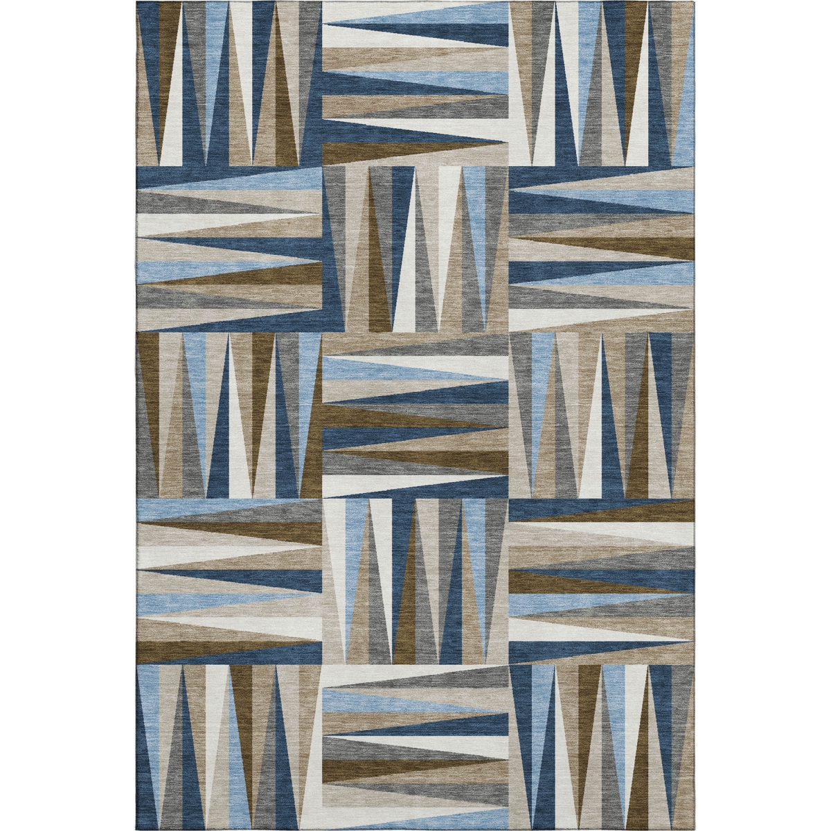 679442 8 x 10 ft. Navy Blue, Brown & Ivory Geometric Washable Machine Made Rectangle Area Rug with UV Protection