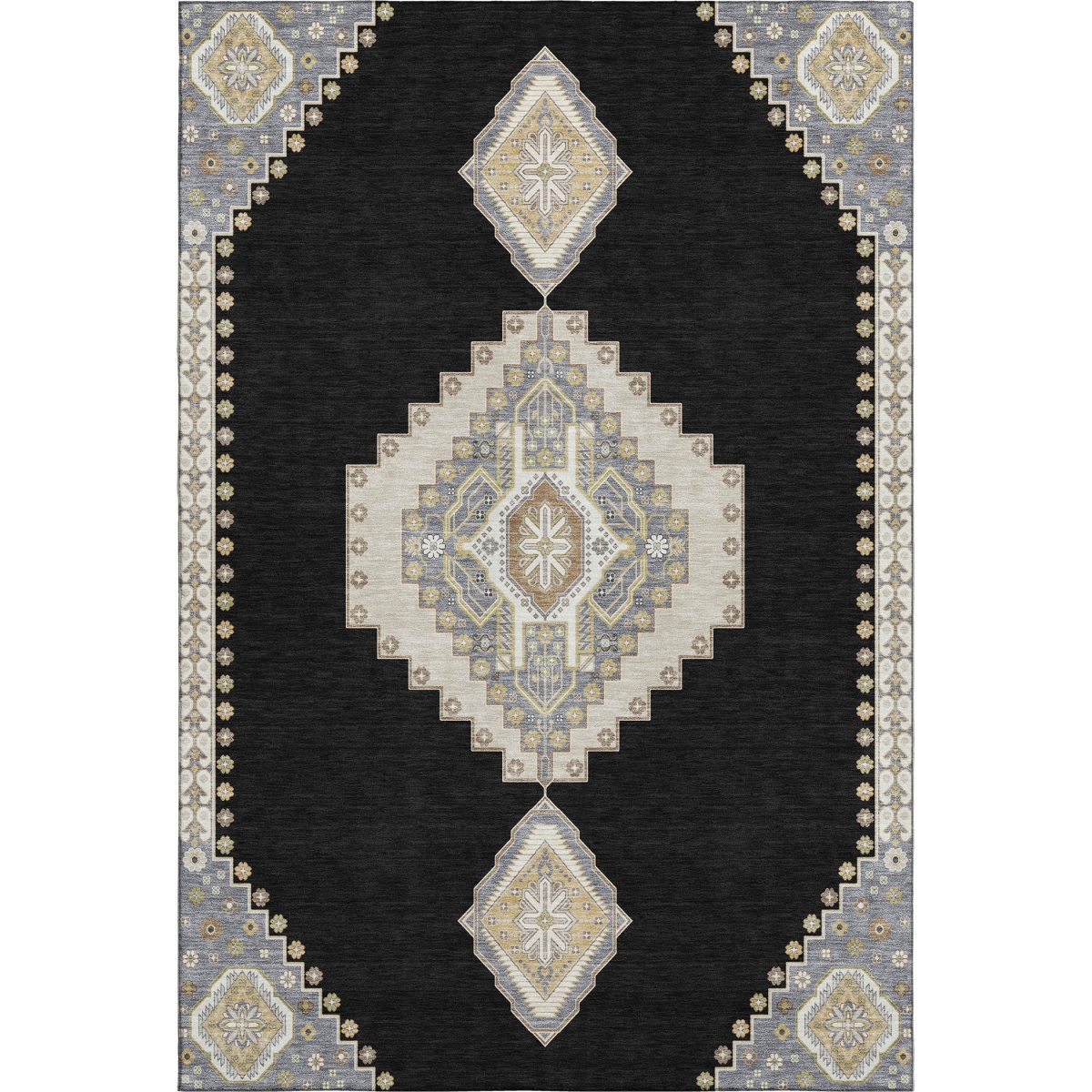 679545 9 x 12 ft. Black Beige & Gold Oriental Washable Machine Made Rectangle Area Rug with UV Protection