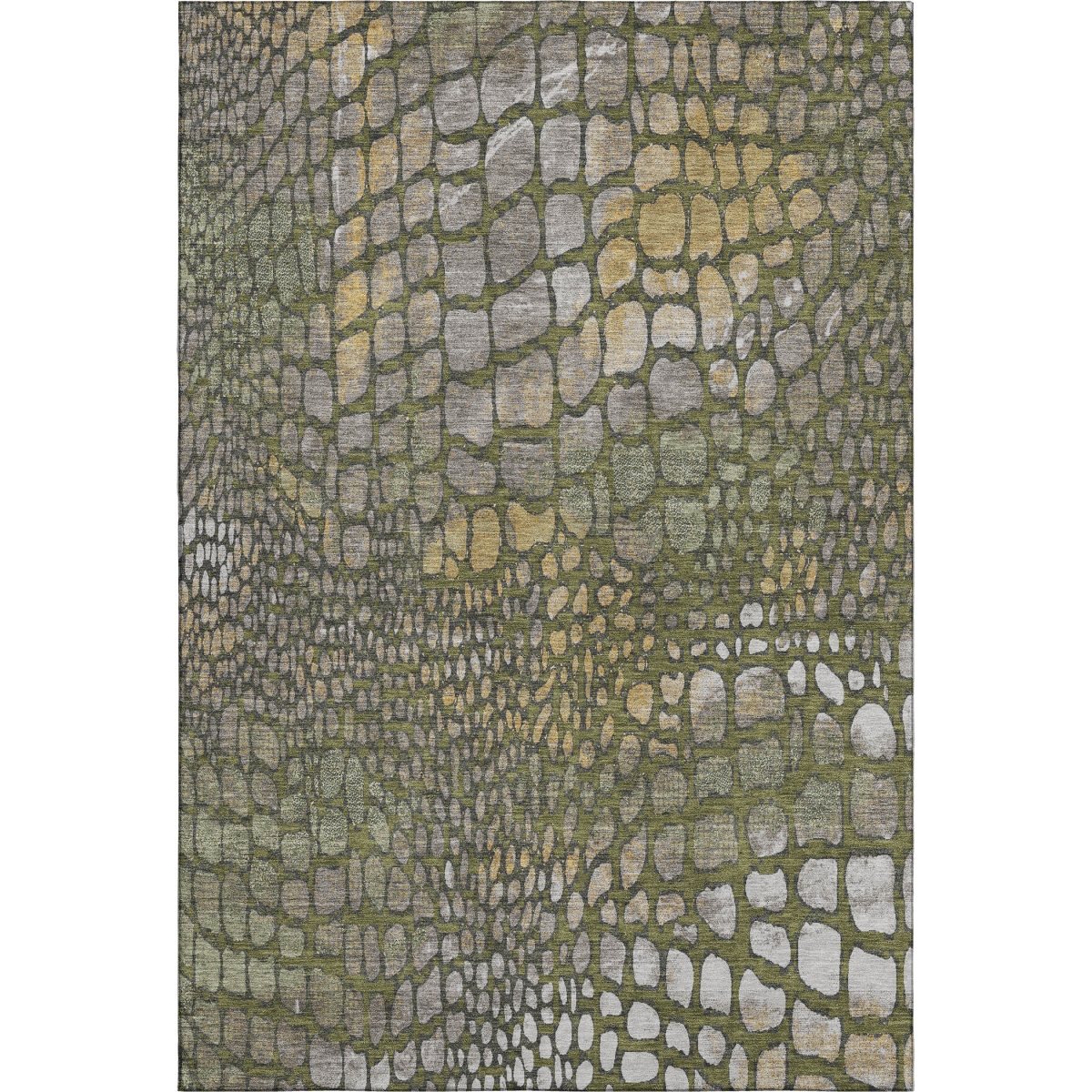 677944 9 x 12 ft. Olive Green, Gold & Gray Abstract Geometric Washable Machine Made Rectangle Area Rug with UV Protection