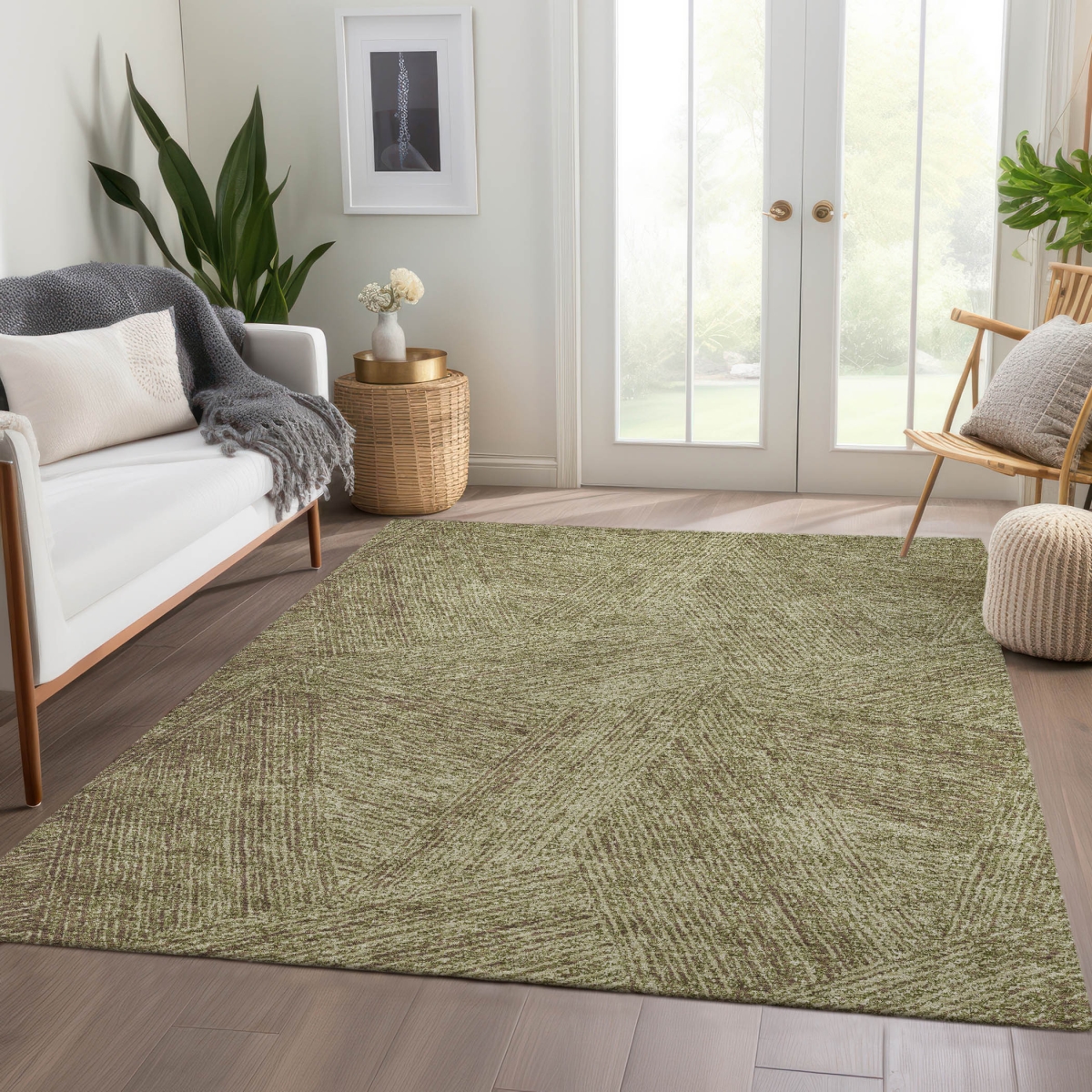 678149 10 x 14 ft. Green & Beige Abstract Transitional Washable Machine Made Rectangle Area Rug with UV Protection