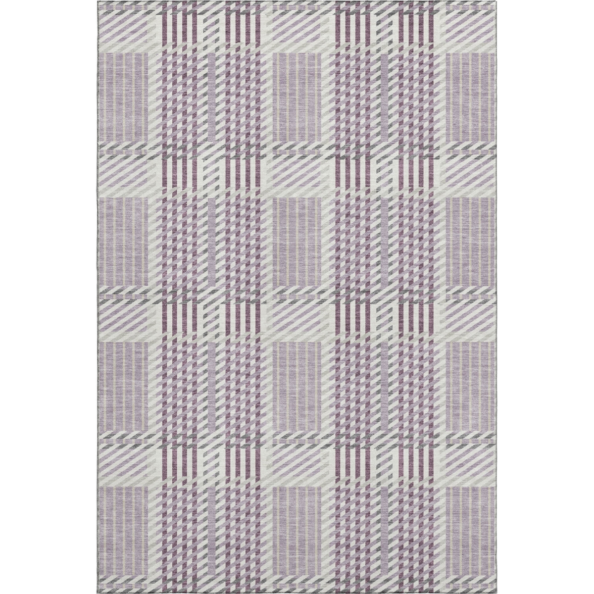 678735 9 x 12 ft. Lavender Gray & Ivory Plaid Washable Machine Made Rectangle Area Rug with UV Protection