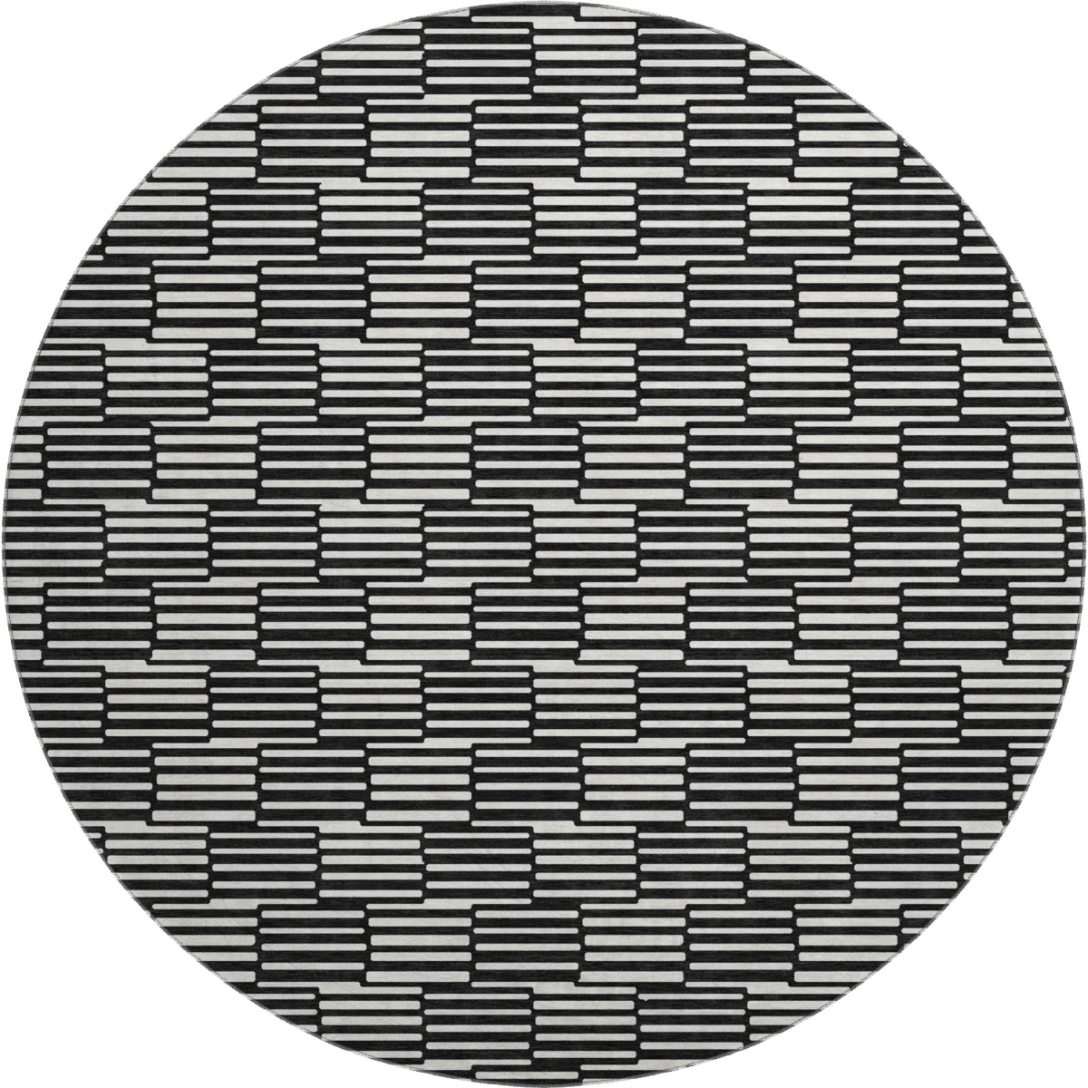 672956 8 ft. Black & Gray Abstract Geometric Washable Round Area Rug with UV Protection