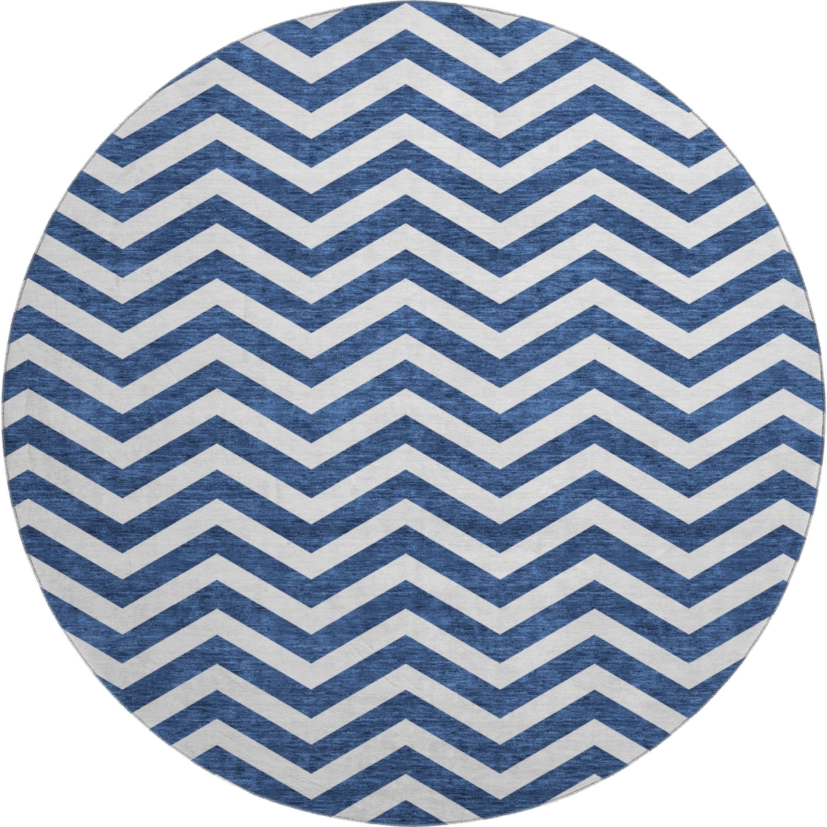 673306 8 ft. Navy Blue & Ivory Chevron Transitional Washable Round Area Rug with UV Protection