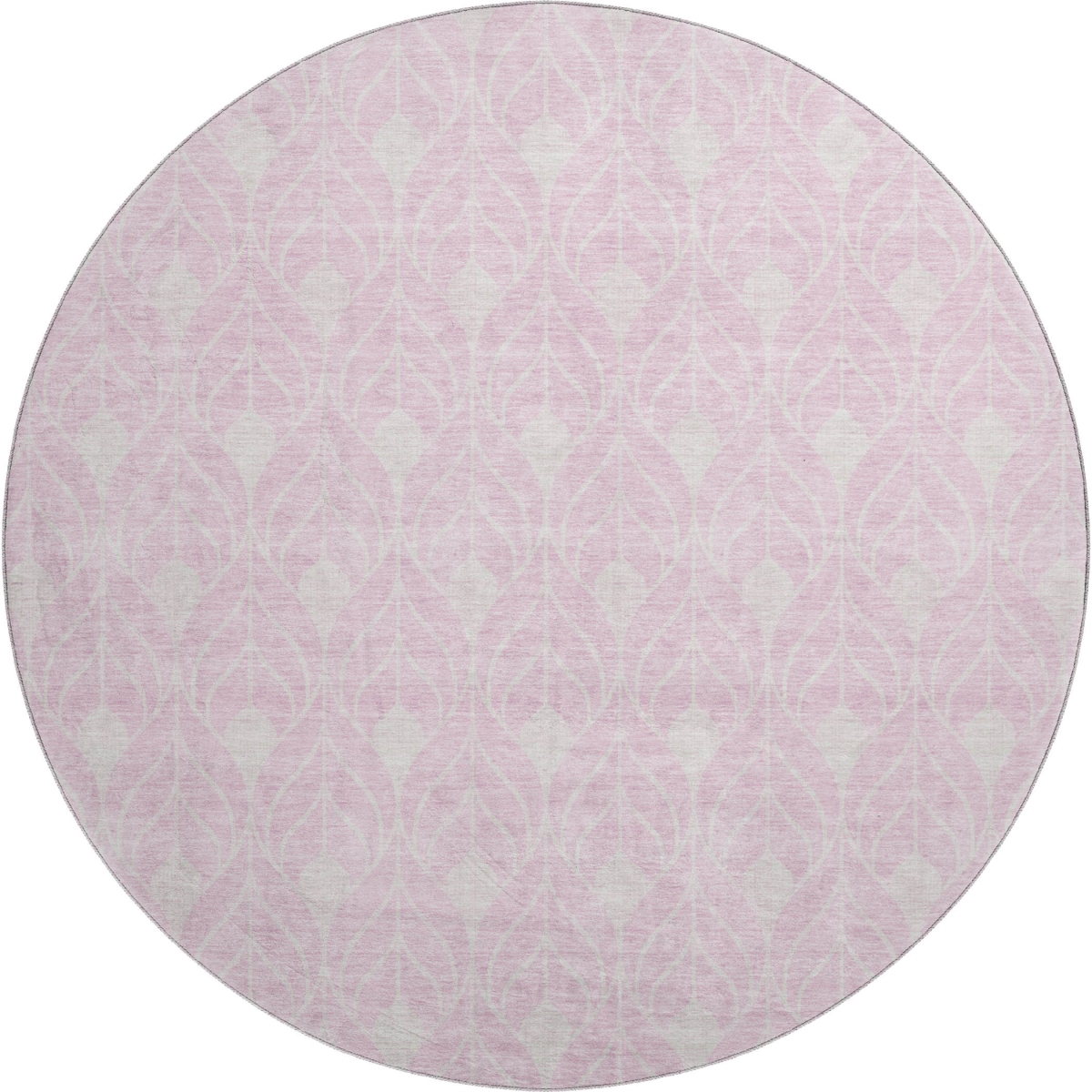 673738 8 ft. Pink & Ivory Geometric Transitional Washable Round Area Rug with UV Protection