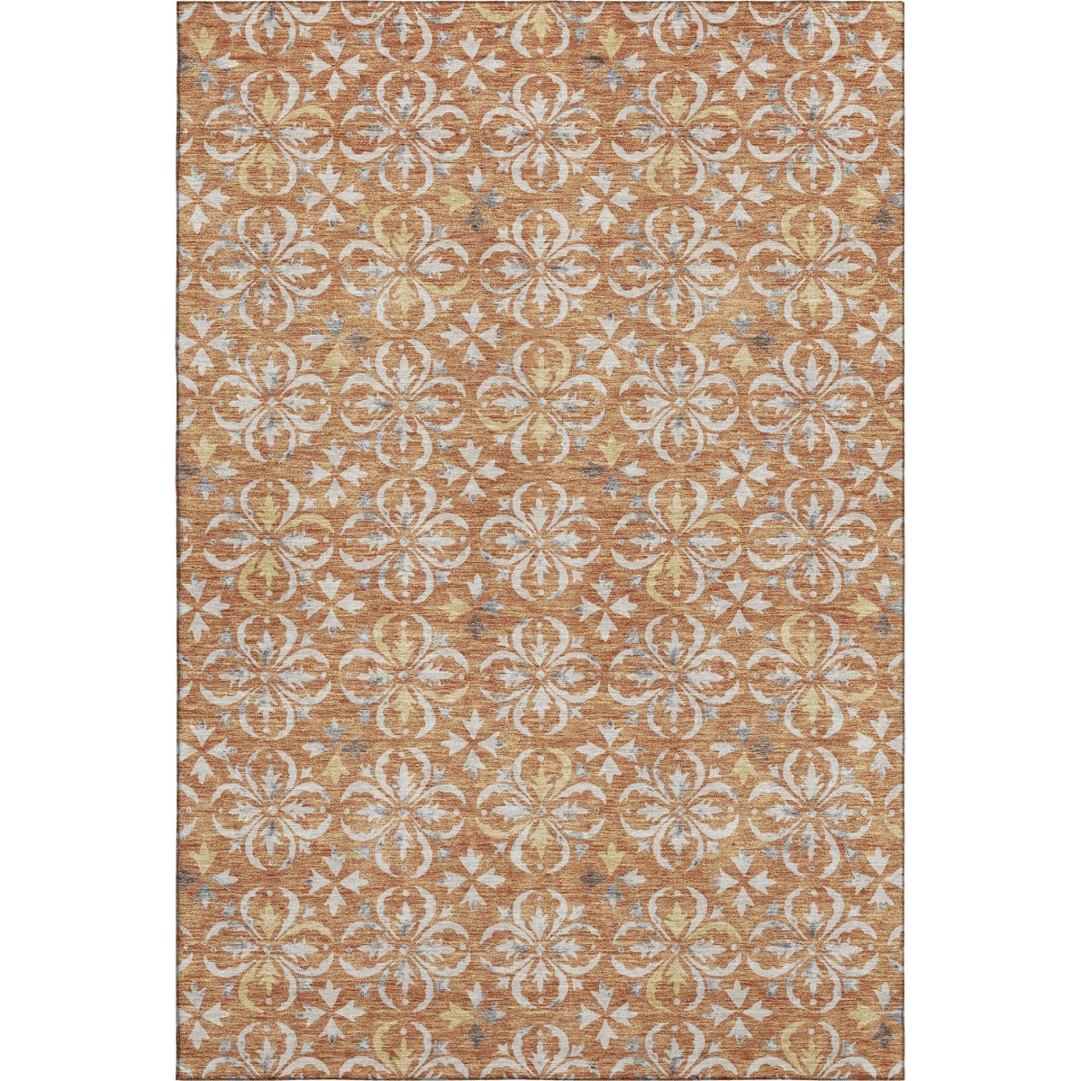 673917 5 x 8 ft. Copper & Beige Floral Transitional Washable Machine Made Rectangle Area Rug with UV Protection