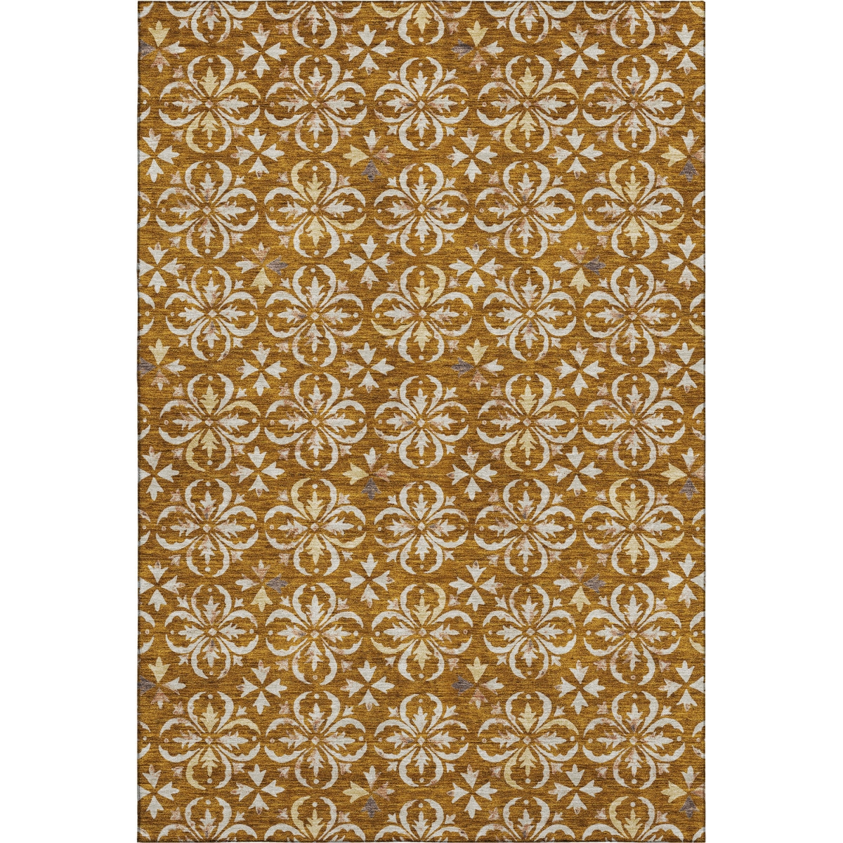 673963 10 x 14 ft. Rust & Beige Floral Transitional Washable Machine Made Rectangle Area Rug with UV Protection