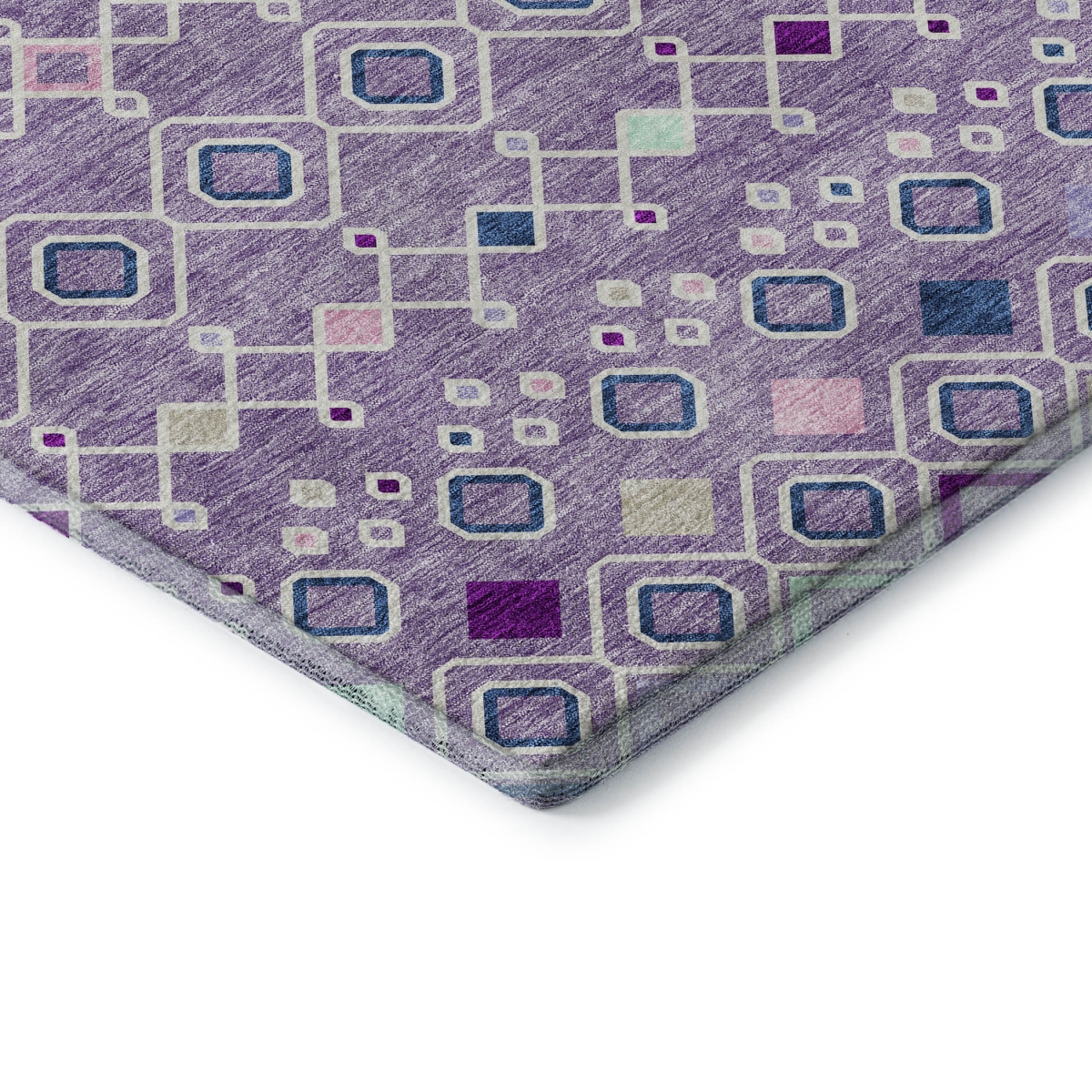 674714 5 x 8 ft. Lavender Ivory & Blue Southwestern Washable Machine Made Rectangle Area Rug with UV Protection