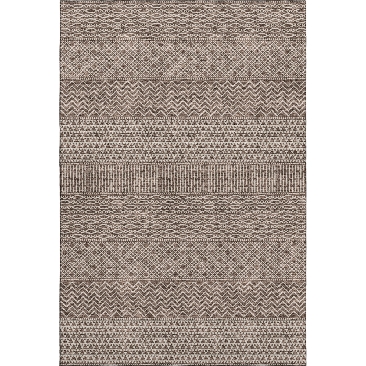 674771 9 x 12 ft. Brown & Beige Striped Transitional Washable Machine Made Rectangle Area Rug with UV Protection