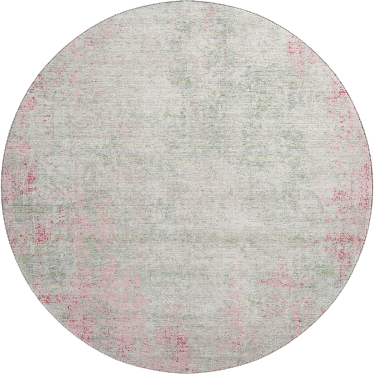 674877 8 ft. Pink & Ivory Abstract Transitional Washable Round Area Rug with UV Protection